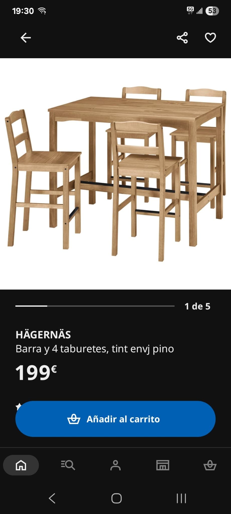 HÄGERNÄS barra y 4 taburetes, tint envj pino