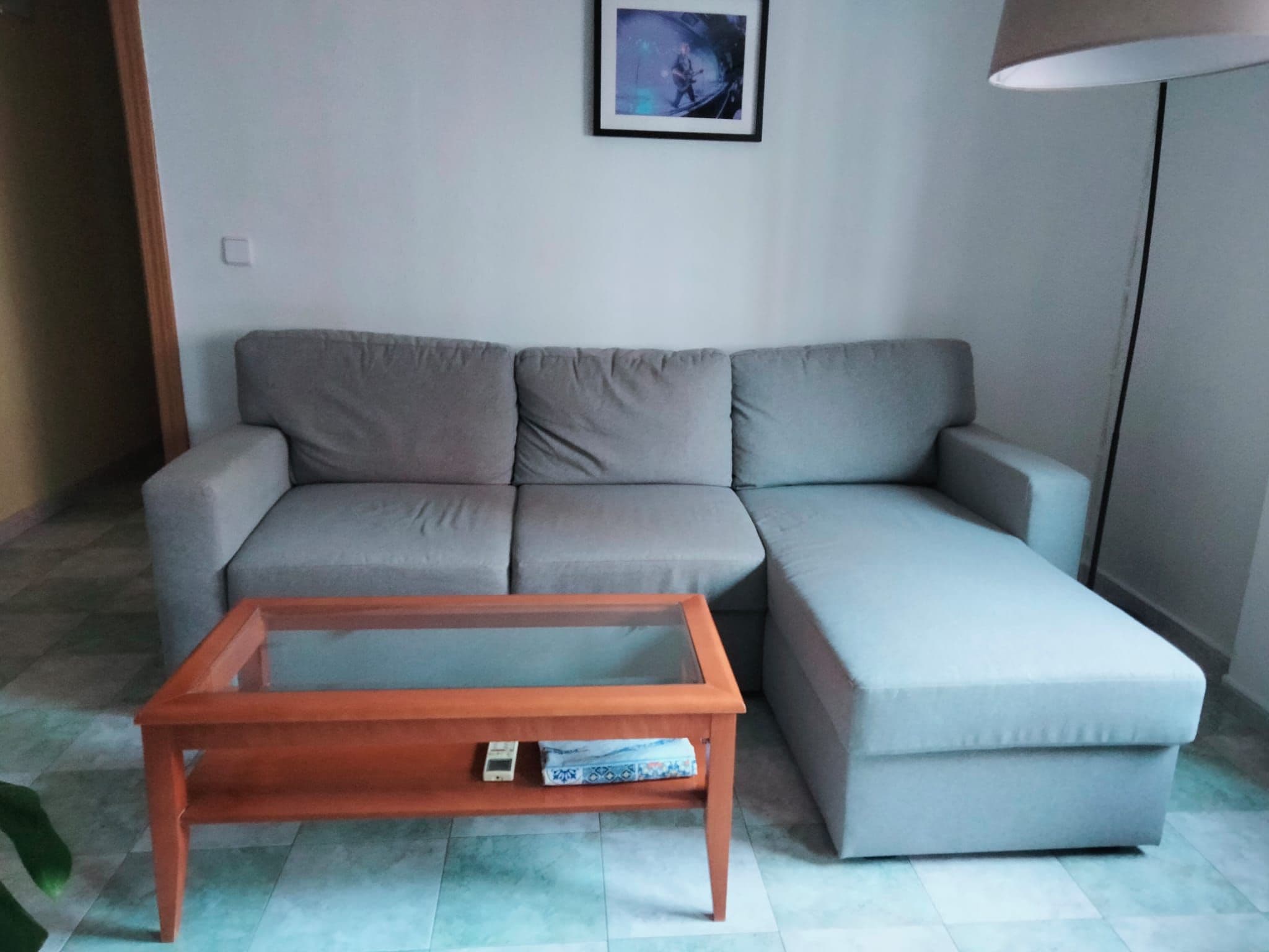 VIMLE sofà llit 3 places+chaise longue, amb braços amples/Lejde gris/negre