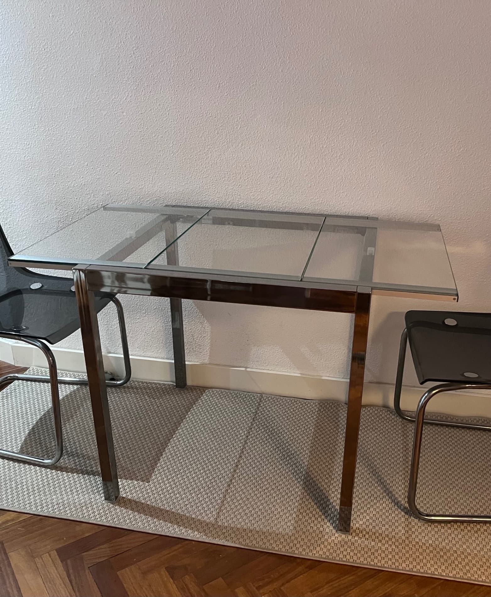 GLIVARP / TOBIAS table and 2 chairs, transparent/chrome-plated transparent