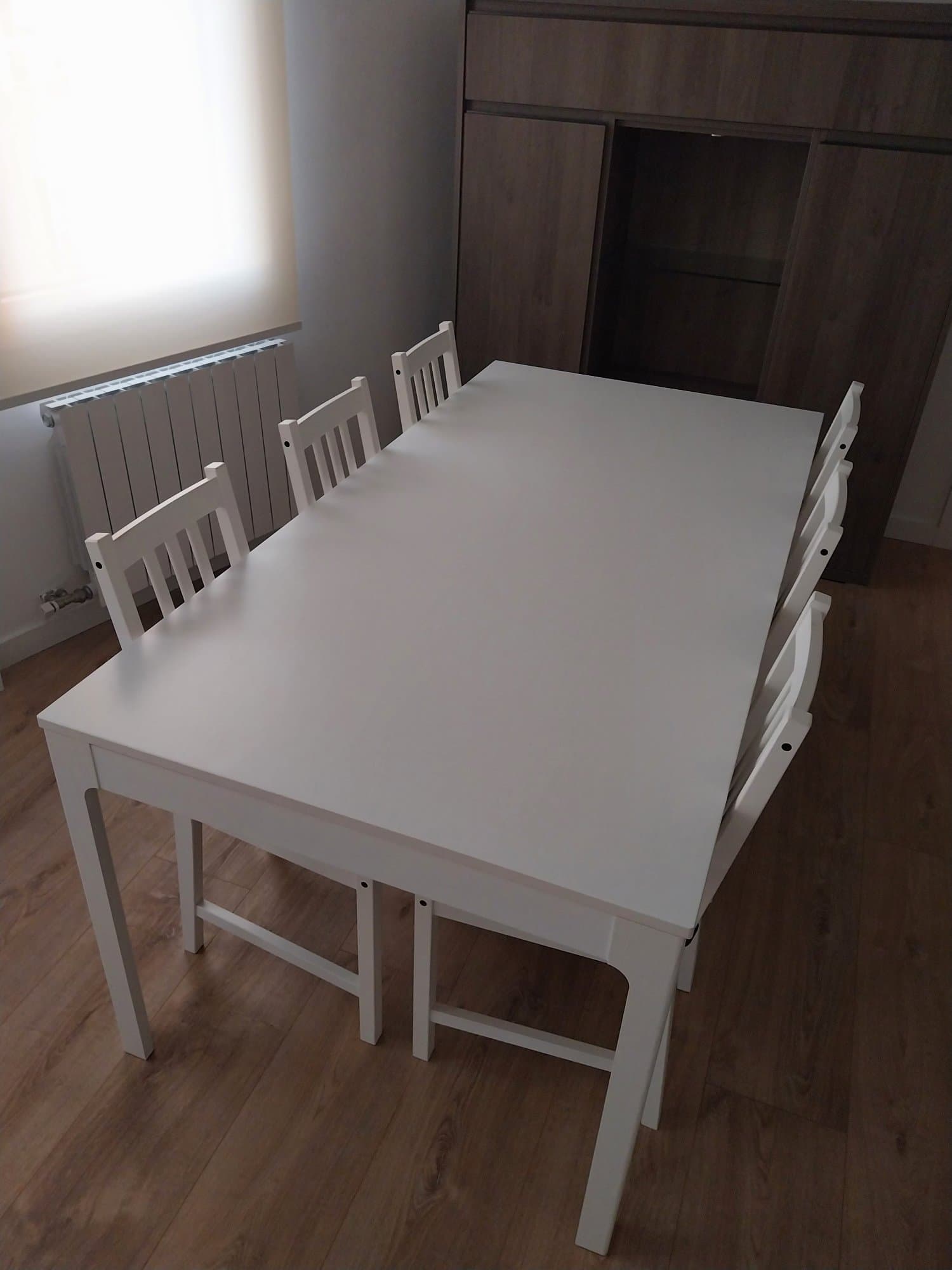 EKEDALEN / EKEDALEN mesa e 6 cads, branco/Hakebo gris escuro