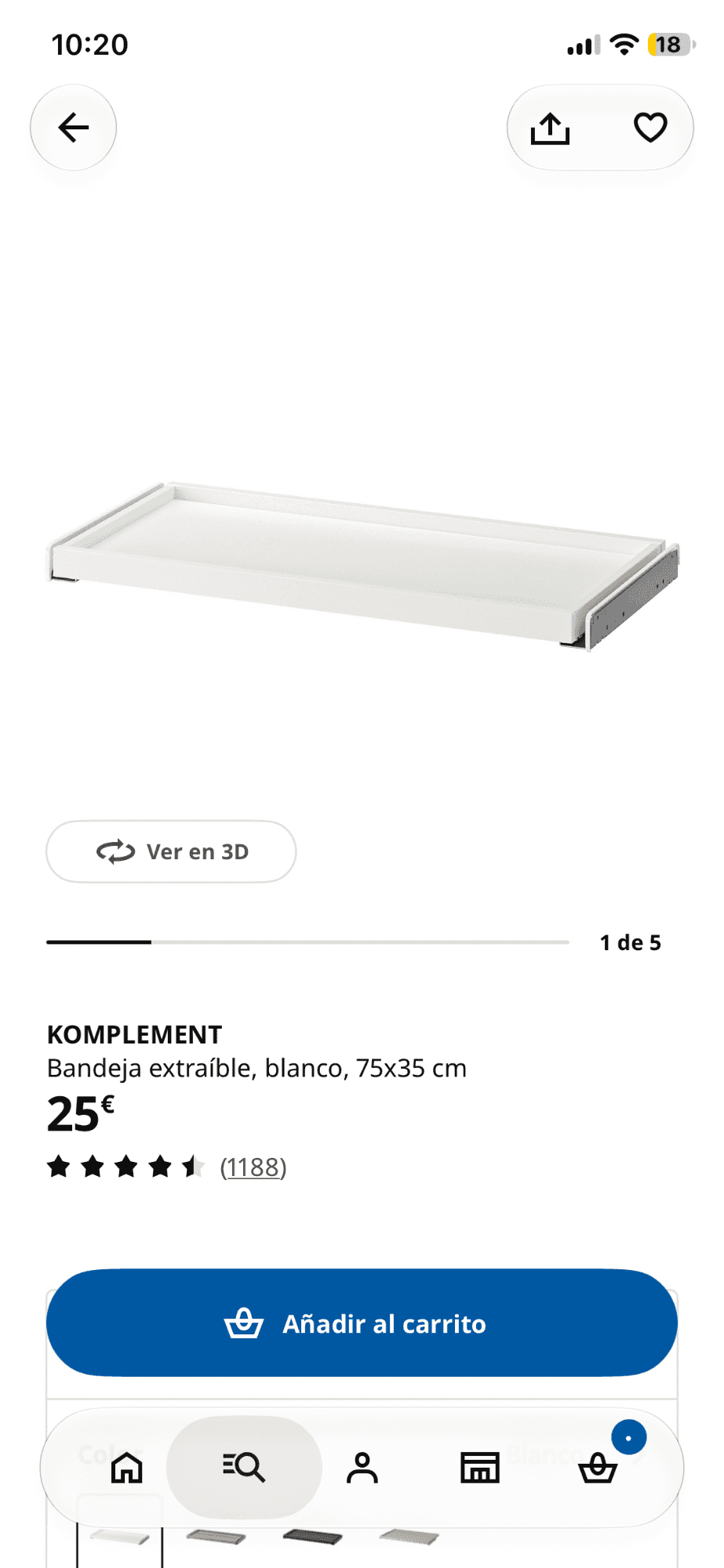 KOMPLEMENT BANDEJA erretilu ateragarria, zuria, 75x35 cm