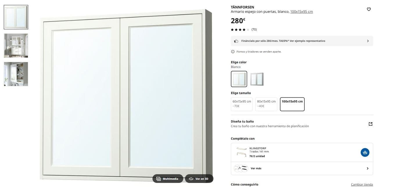 ESPEJO CON SIN ABRIR mirror cabinet with doors, white, 100x15x95 cm
