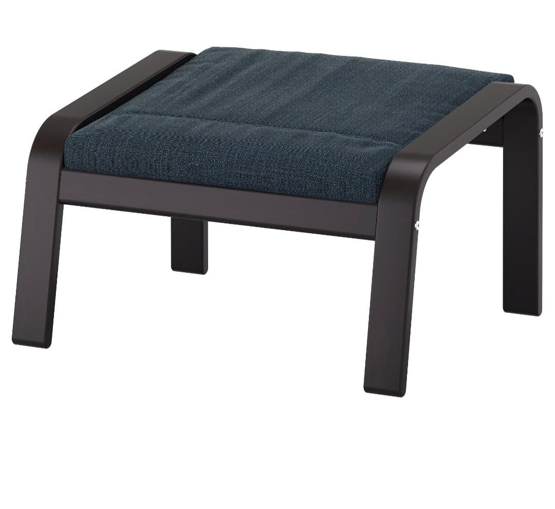 POÄNG repousapés, negro-marrón/Hillared azul escuro