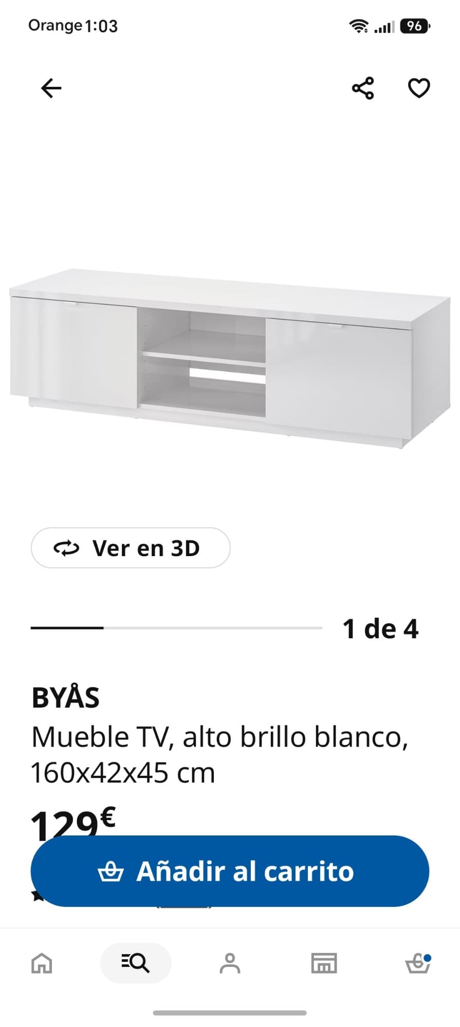 BYÅS TB-altzaria, distira handia zuria, 160x42x45 cm