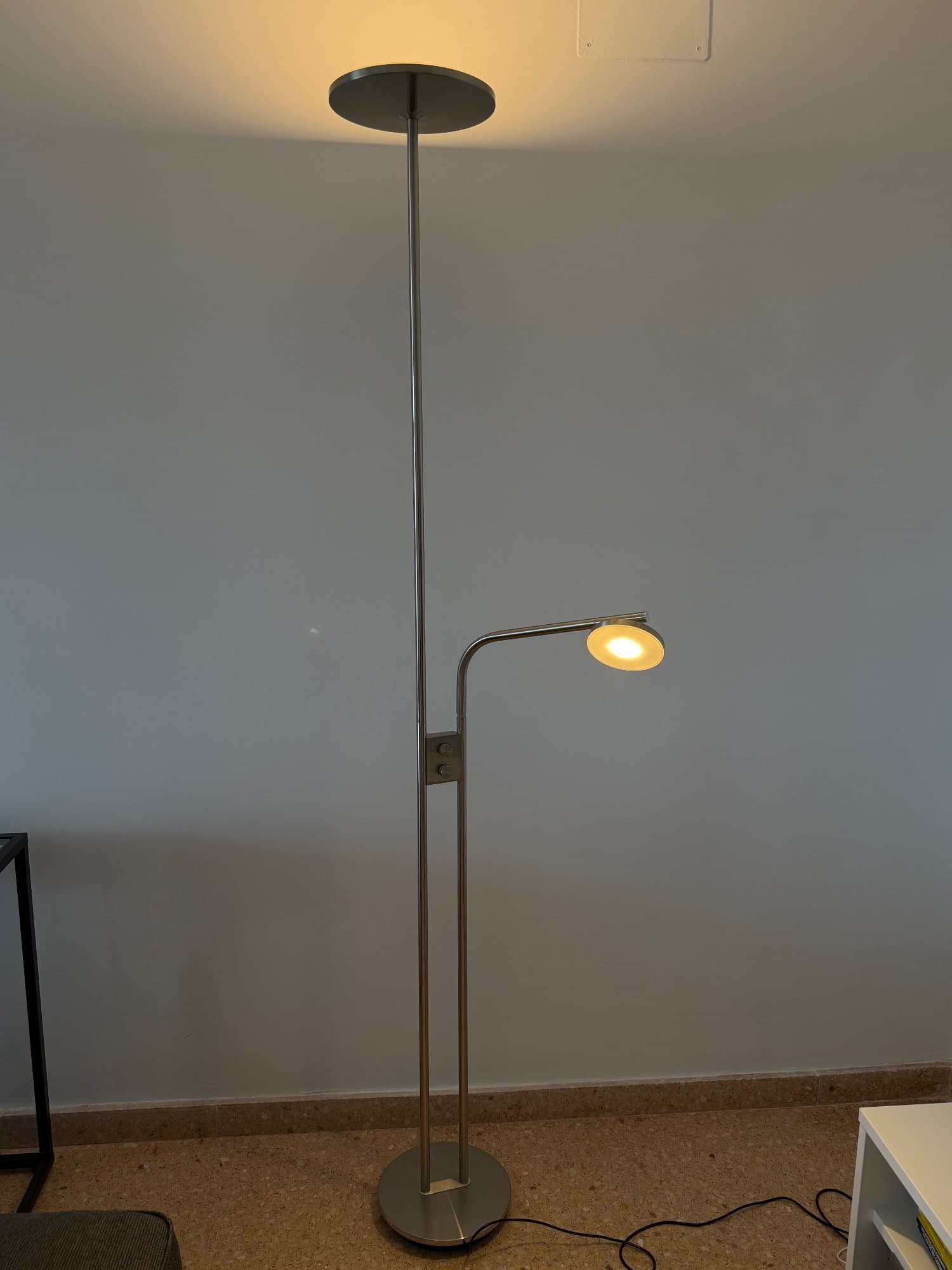 ISJAKT Lámpara LED de pie/lectura, regulación intensidad luminosa/niquelado, 180 cm