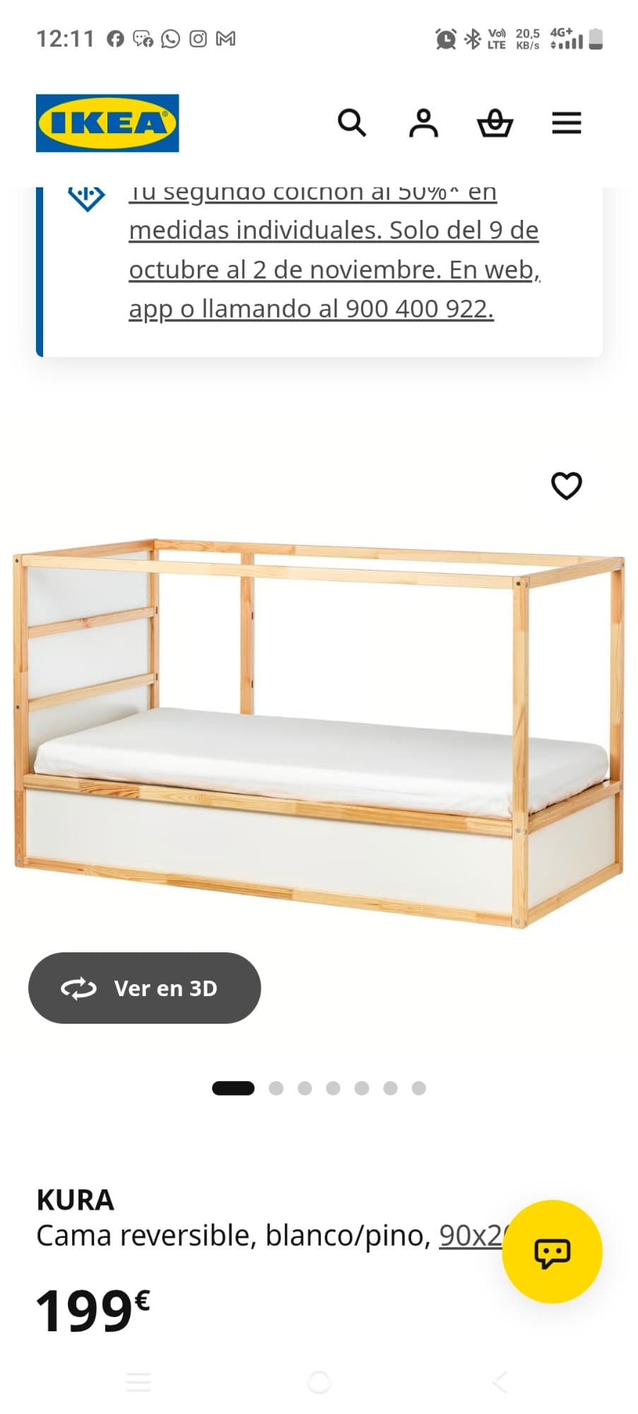 KURA cama reversible, branco/piñeiro, 90x200 cm