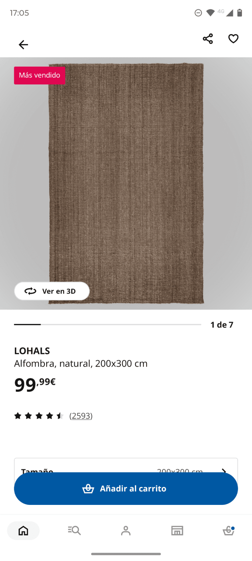 LOHALS catifa, llisa, natural, 200x300 cm