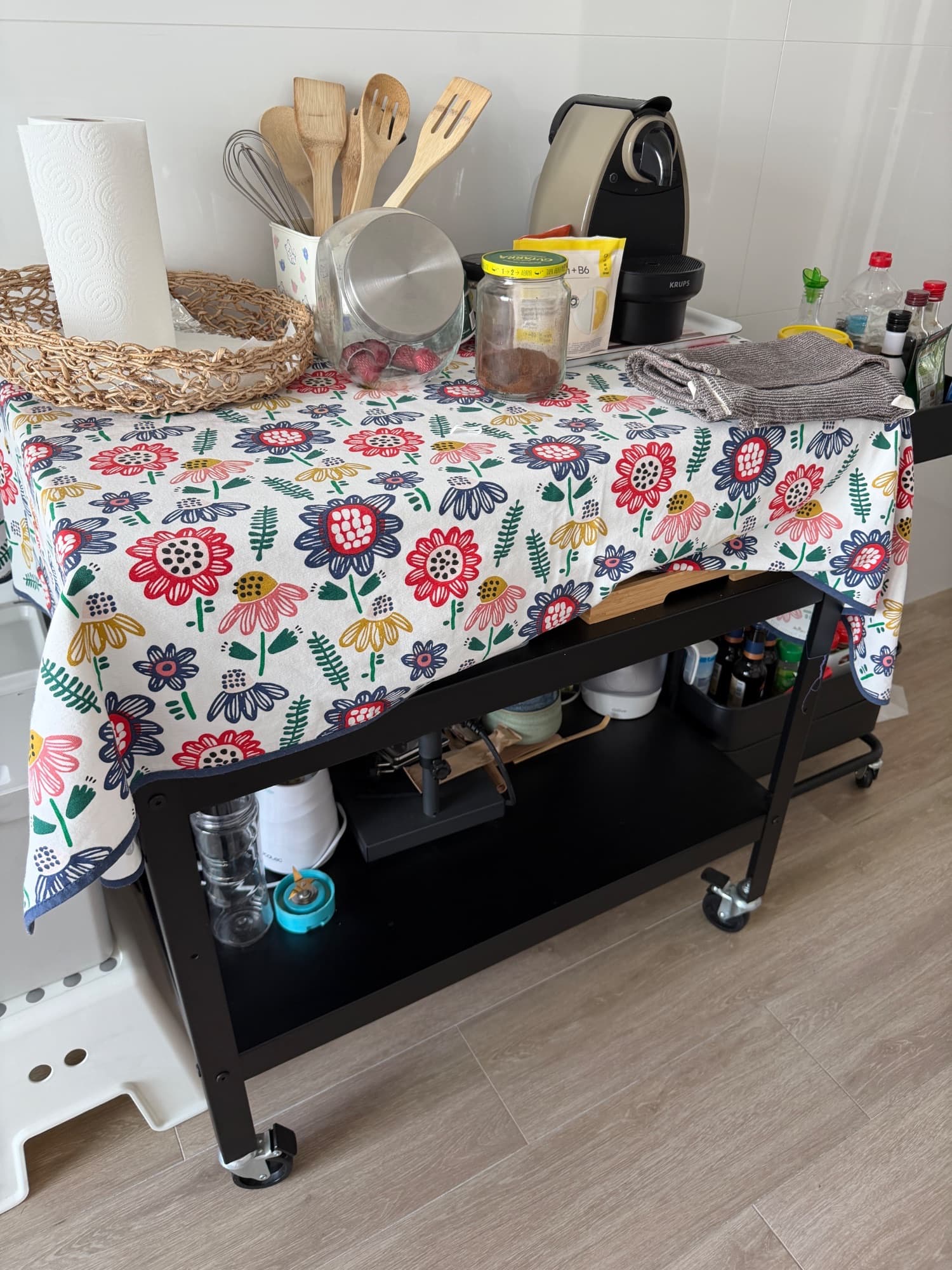 BROR trolley, black/pine plywood, 85x55 cm