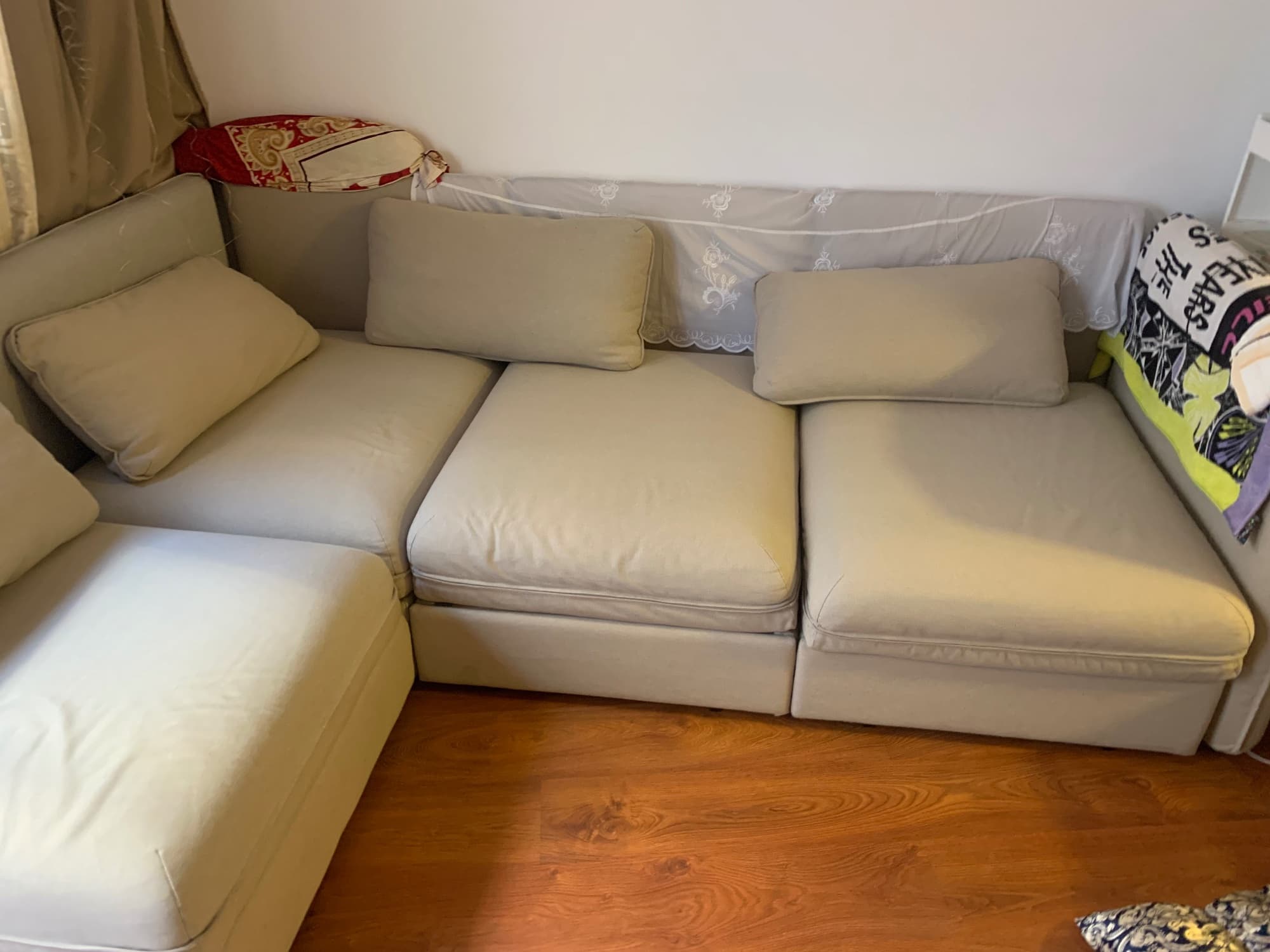 VALLENTUNA u-shaped sofa, 7-seat, with chaise longue, right with headrests/Axvall off-white