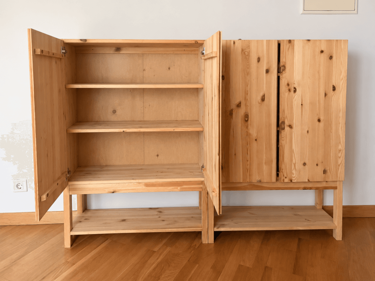 IVAR 2 sections/shelves/cabinet, pine, 174x30x124 cm