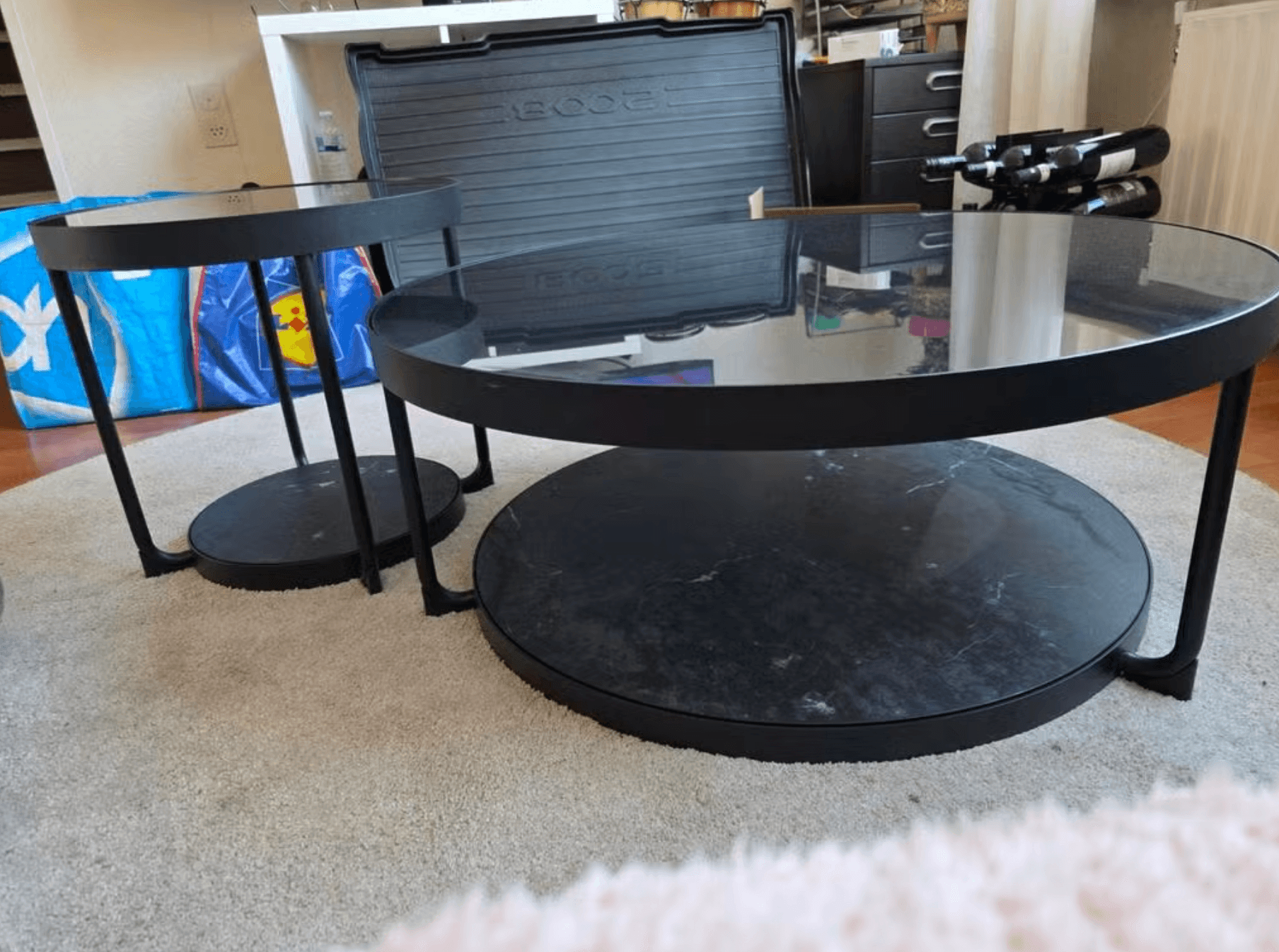 FRÖTORP mesa de centro, blanco cromado/blanco vidrio, 88 cm