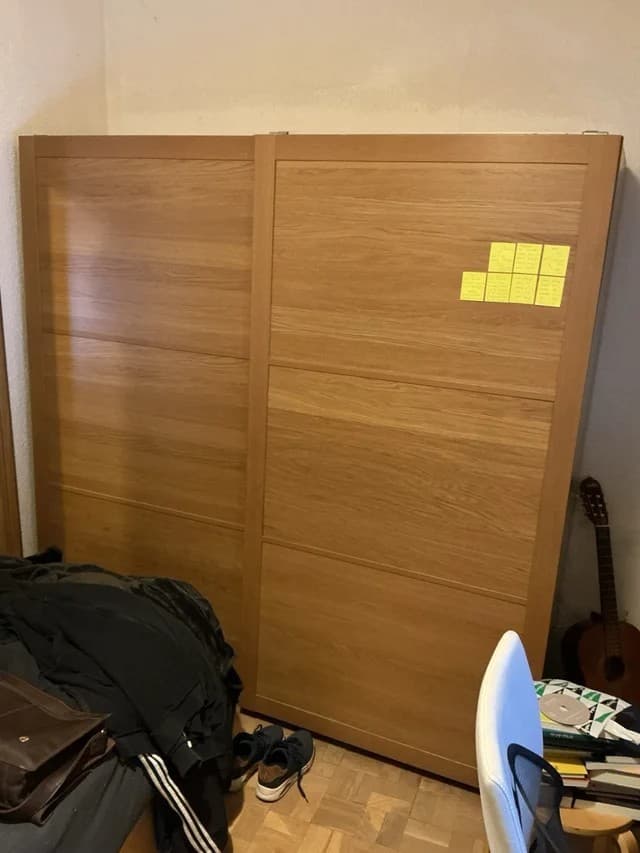 PAX / HASVIK wardrobe with sliding doors, grey-beige grey-beige/oak effect, 220x66x236 cm