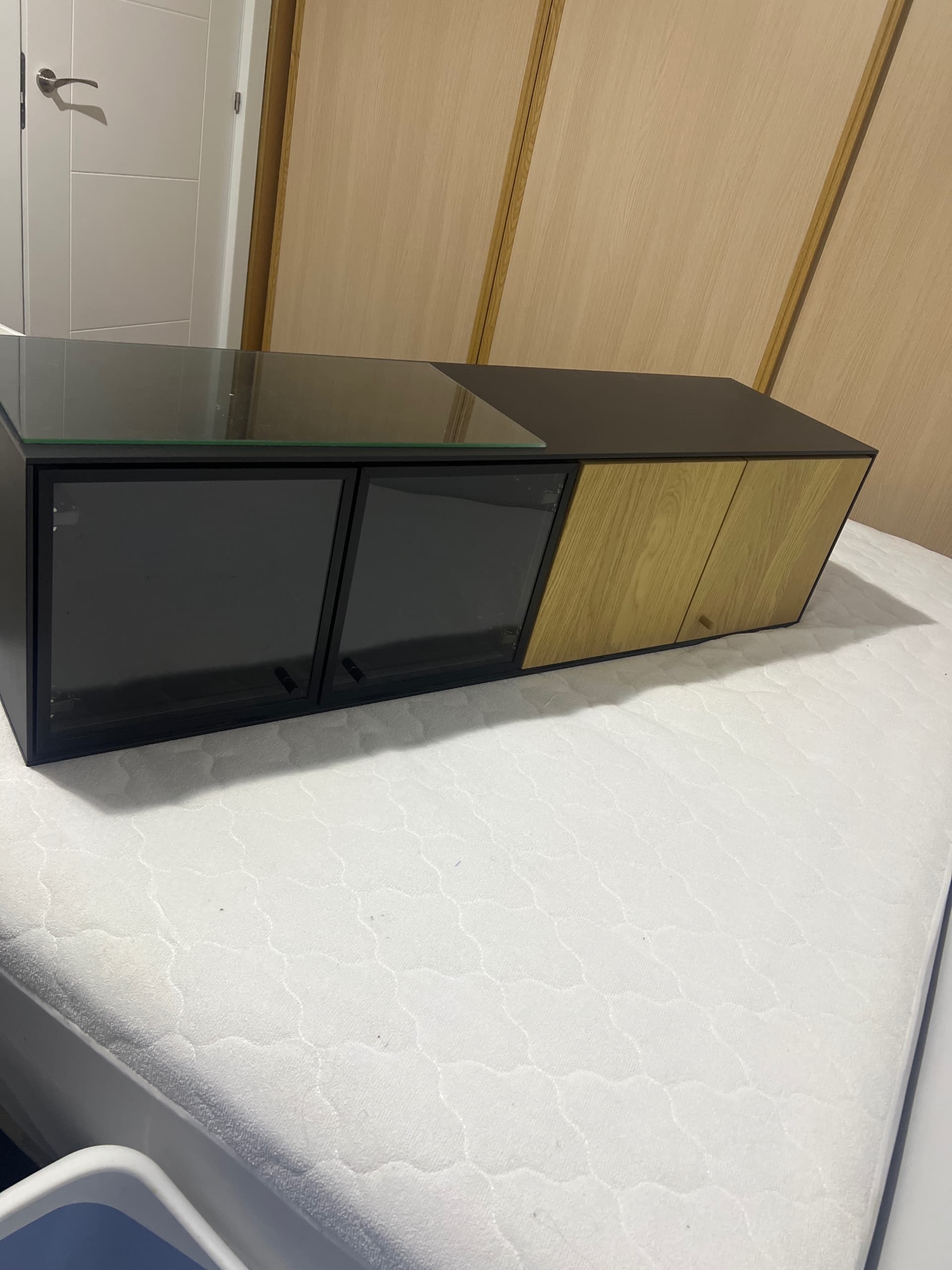 BOASTAD estante, negro/chapa carballo, 121x32x32 cm