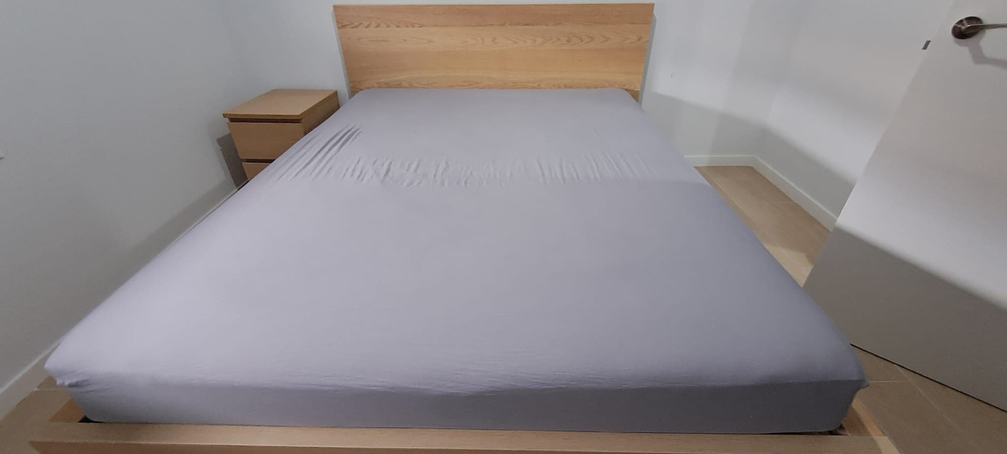 MALM estrutura de cama con 4 caixóns, chapa carballo tintura branca/Lönset, 160x200 cm