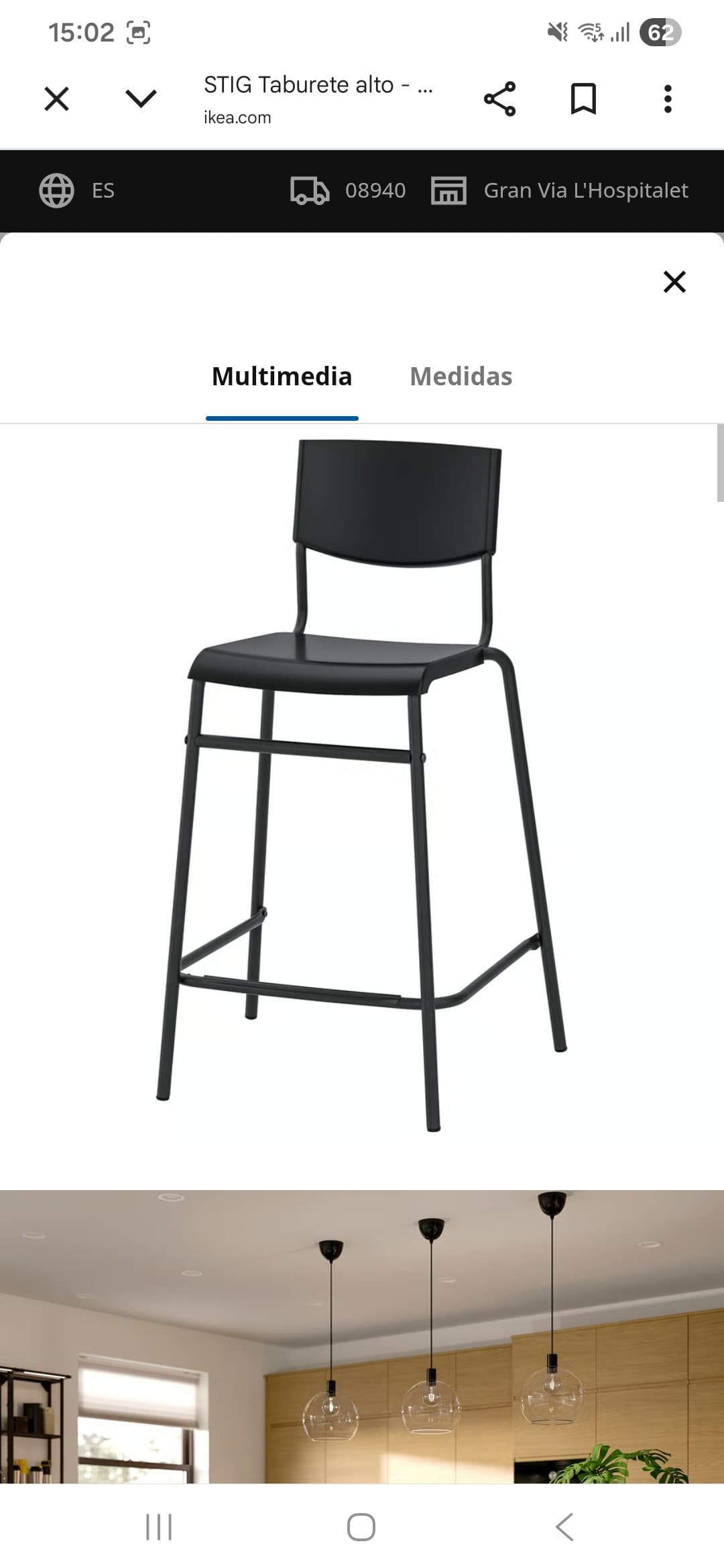 STIG tamboret alt amb respatller, alçària del tauler negre/negre, 63 cm