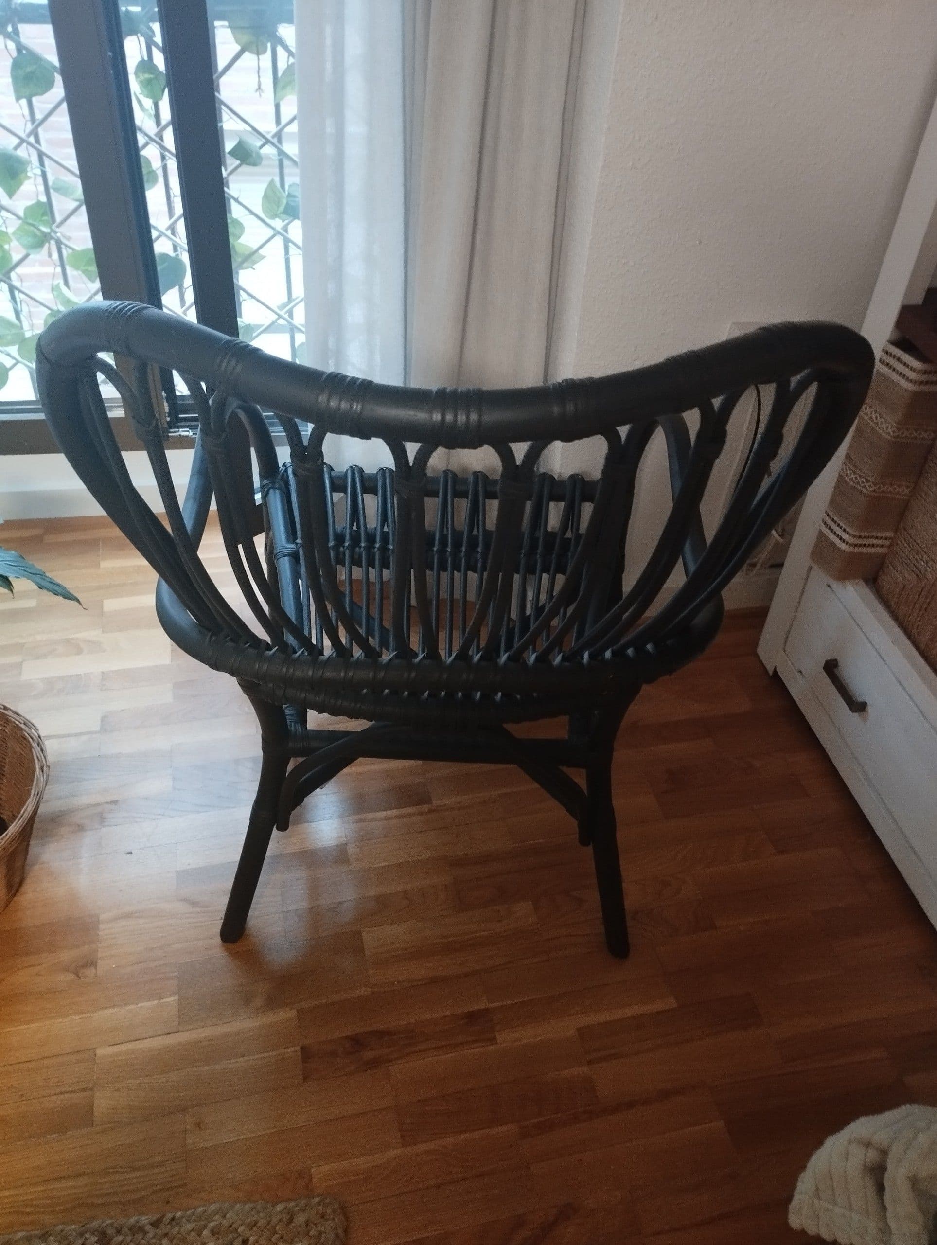STORSELE cadeira de brazos con respaldo alto, negro/ratán