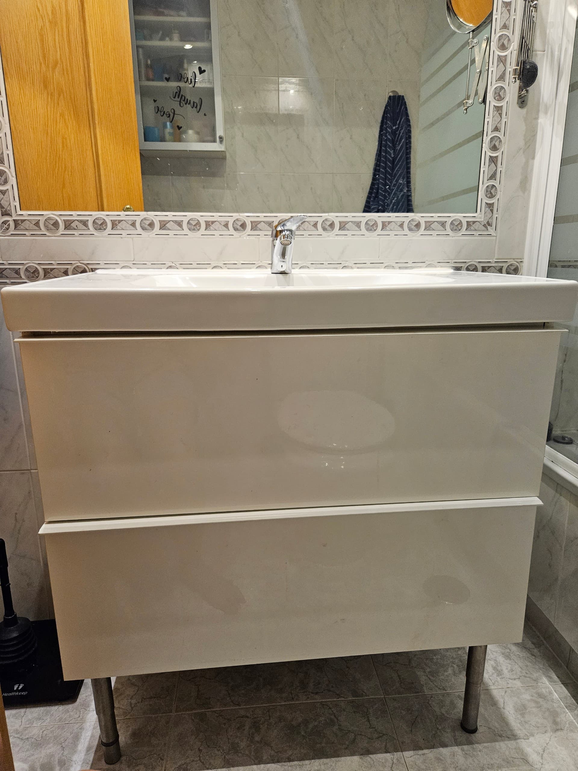 Muebles de lavabo moble per lavabo amb 2 calaixos, alta lluentor blanc/aixeta Dalskär