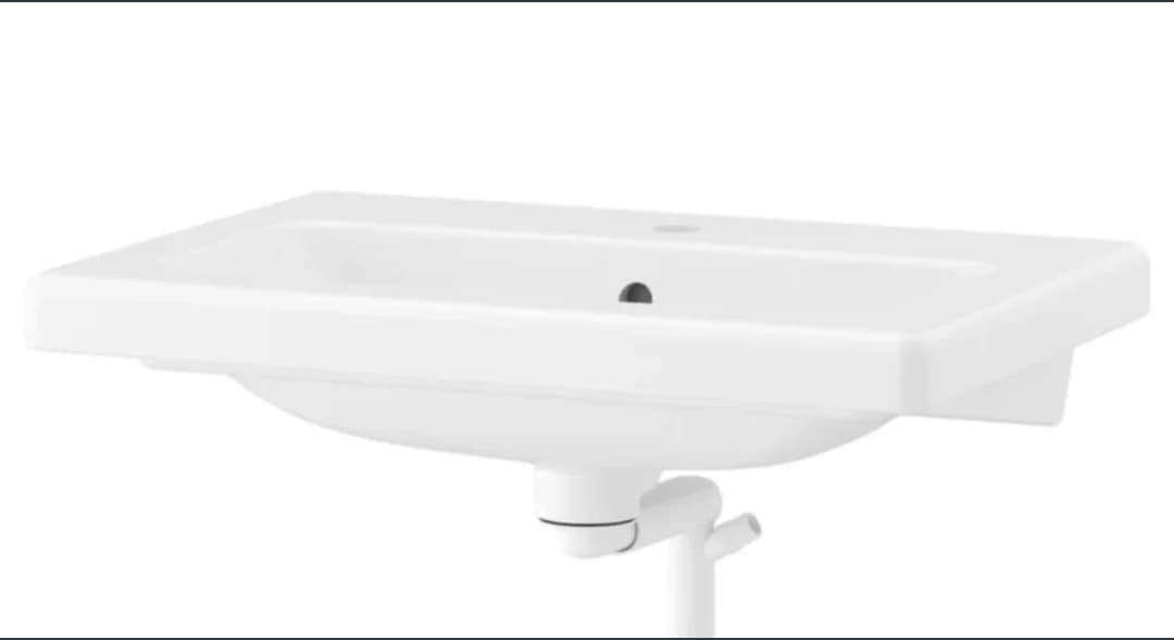 TVÄLLEN wash-basin with water trap, white, 64x43 cm