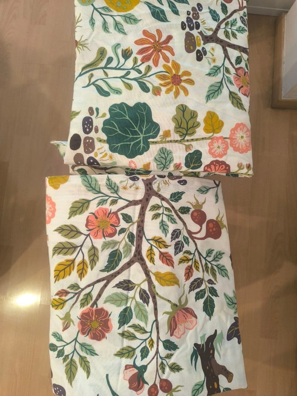 VILDPERSILJA curtains, 1 pair, white multicolour/floral pattern with heading tape, 145x300 cm