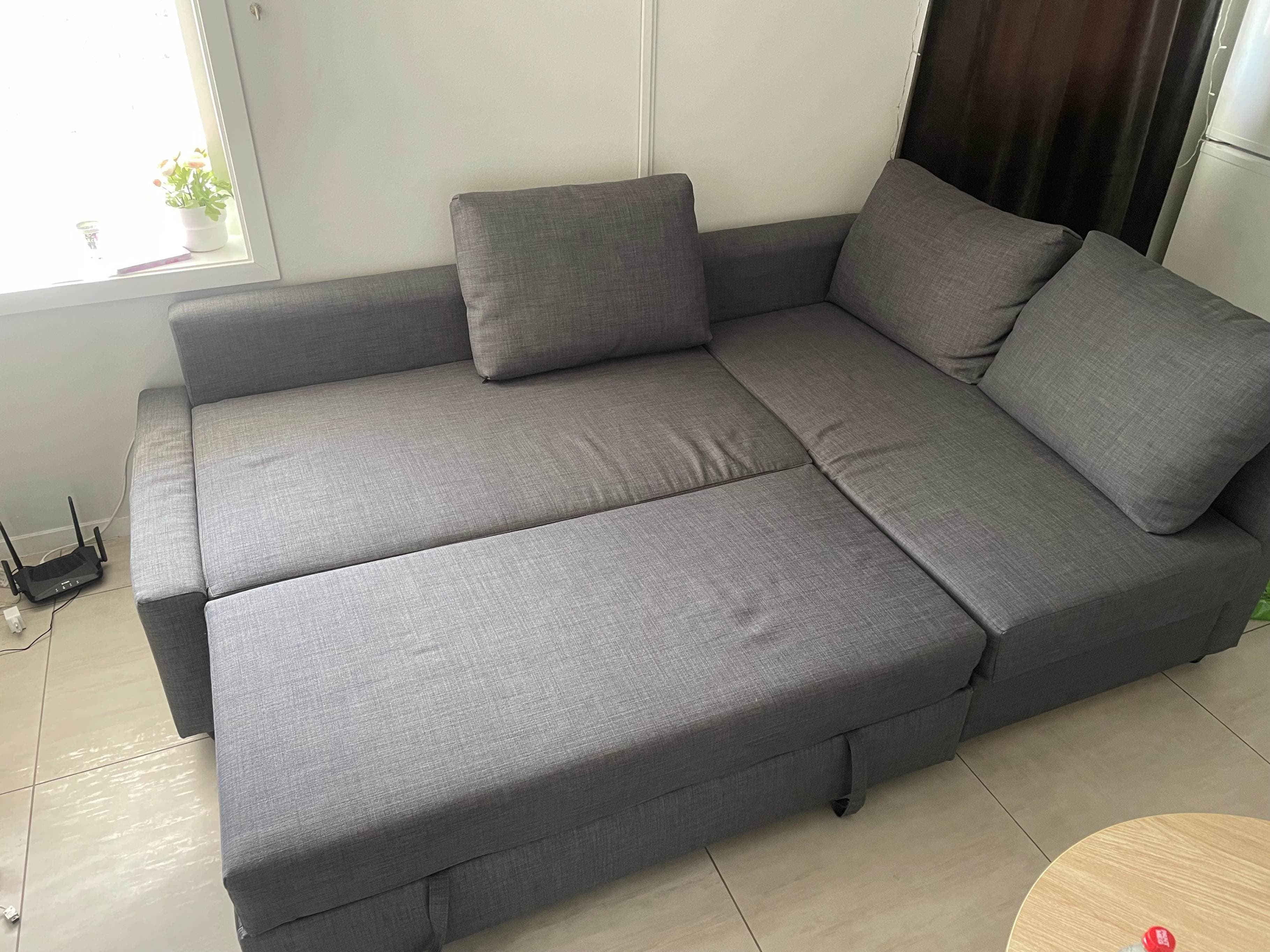 FRIHETEN corner sofa-bed with storage, Skiftebo dark grey