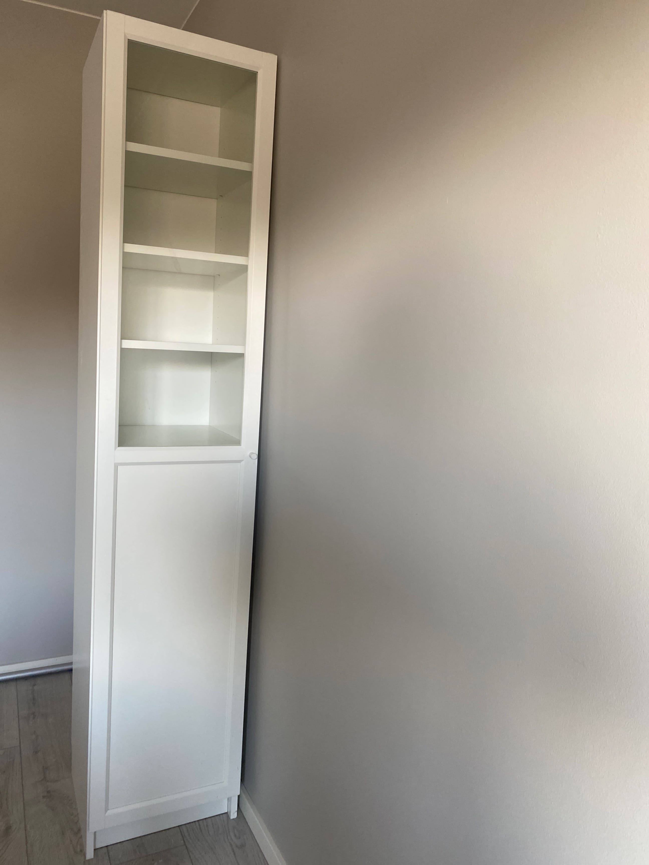 BILLY / OXBERG bookcase with panel/glass door, white/glass, 40x41x202 cm
