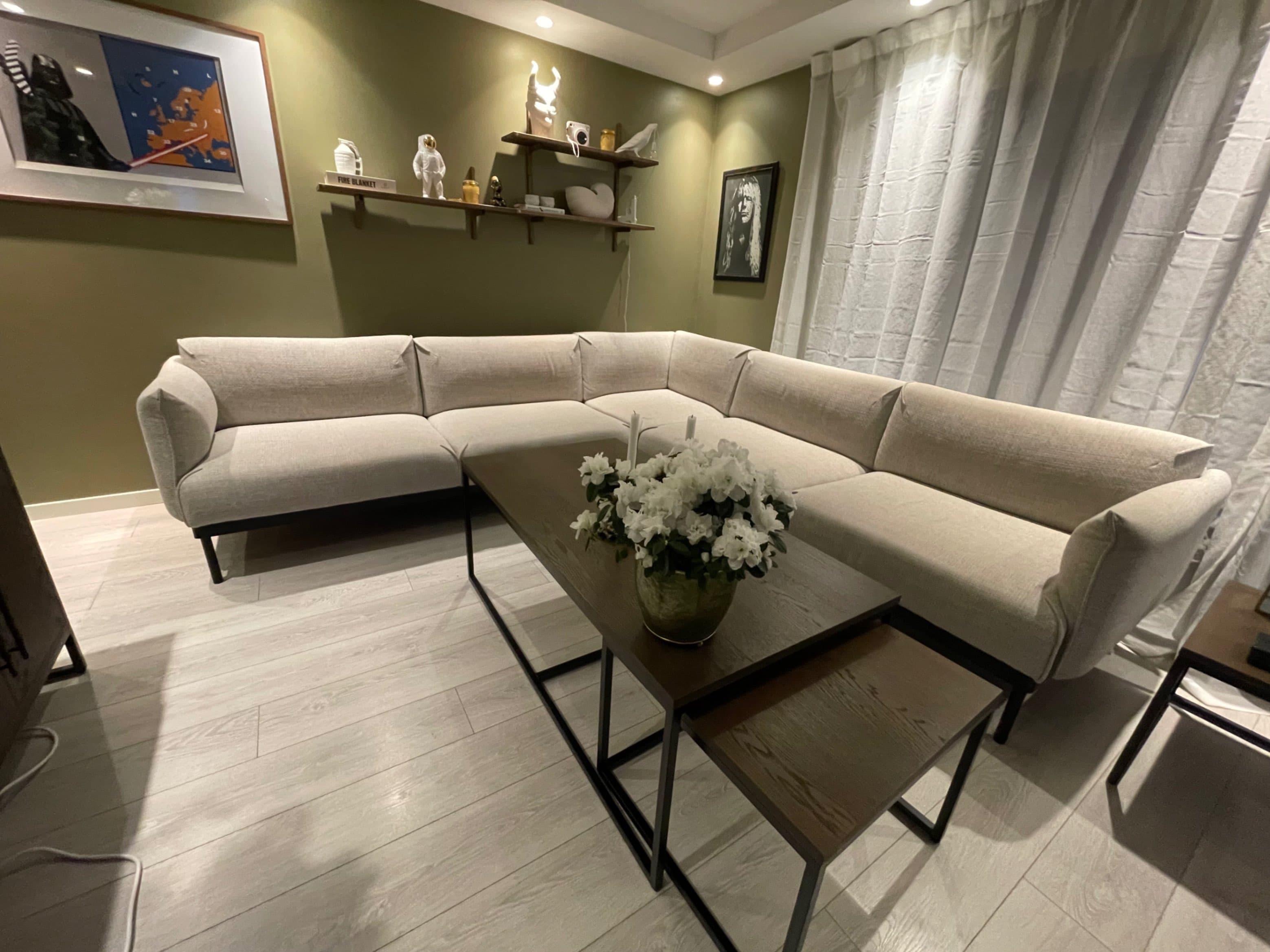 ÄPPLARYD corner sofa, 4-seat, Lejde light grey