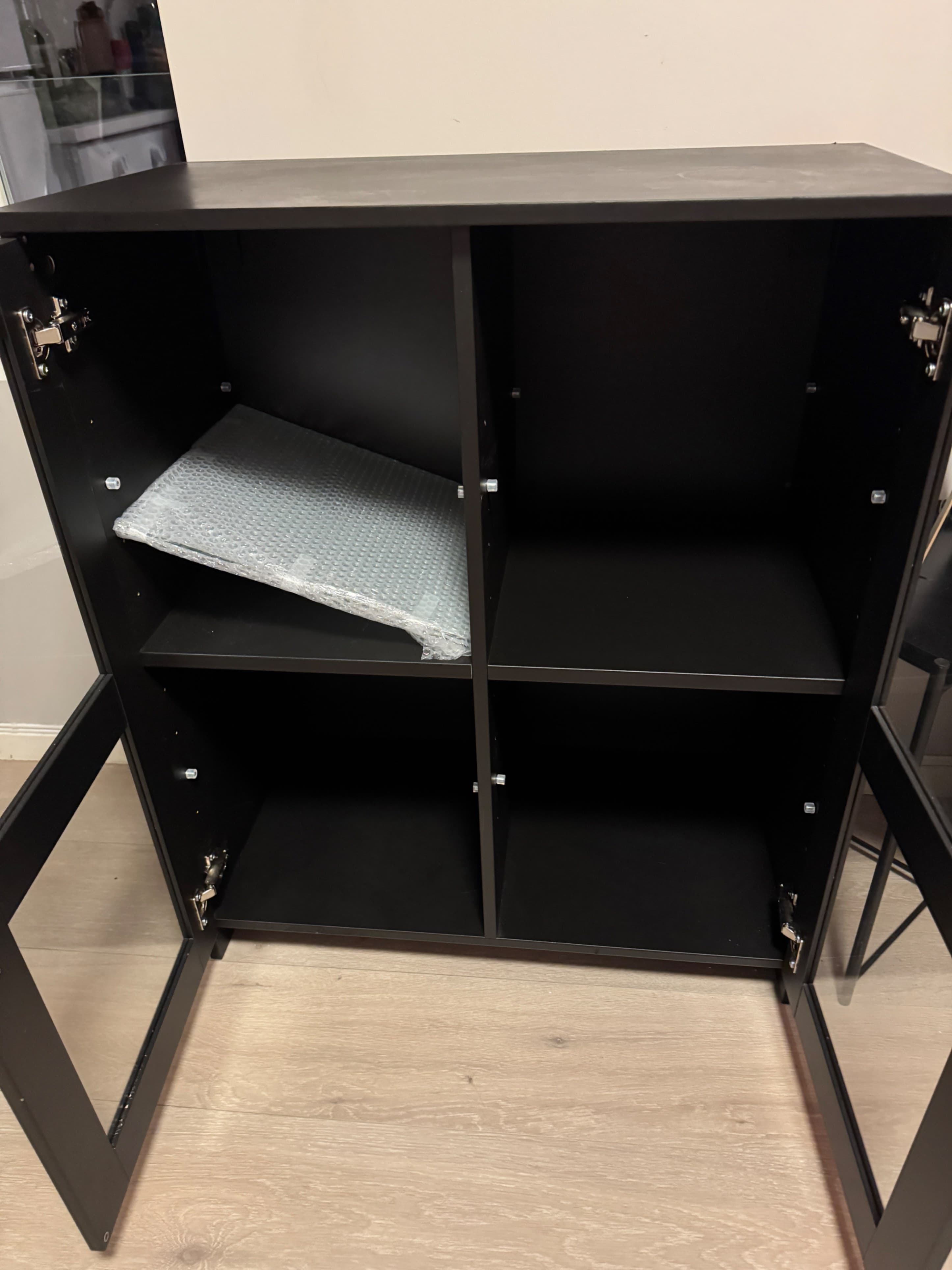 BRIMNES cabinet with doors, glass/black, 78x95 cm