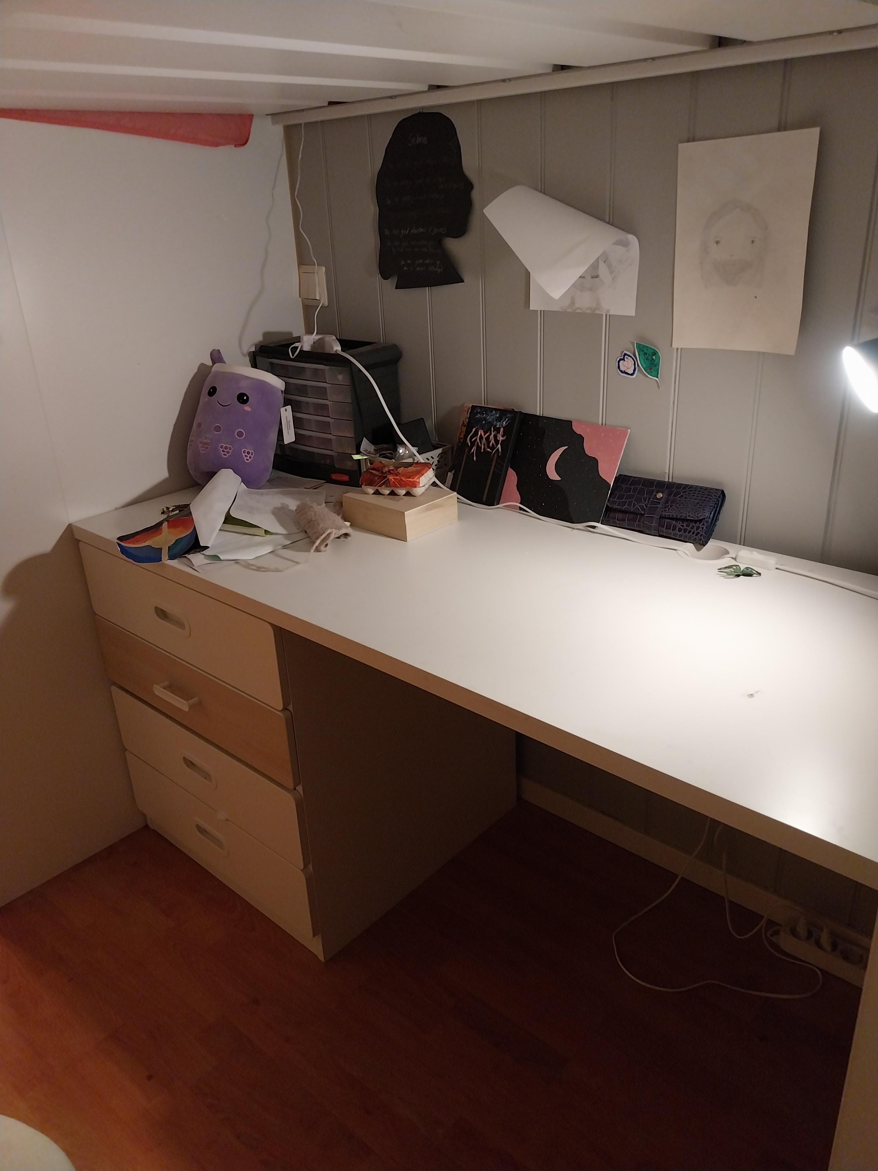 SMÅSTAD loft bed frame w desk and storage, white, 90x200 cm