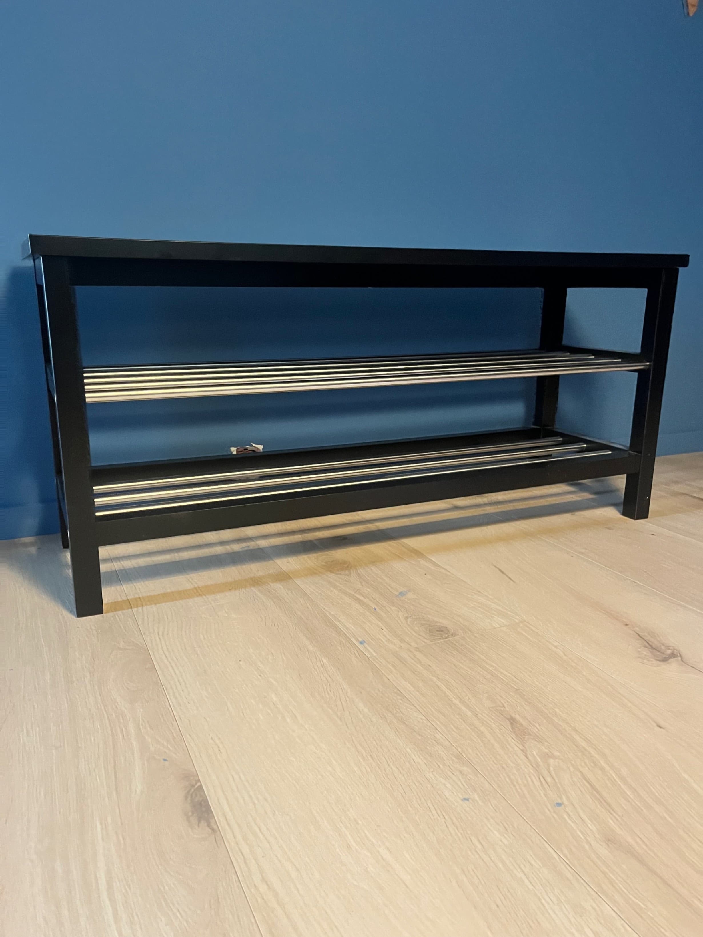 TJUSIG bench with shoe storage, black, 108x34x50 cm
