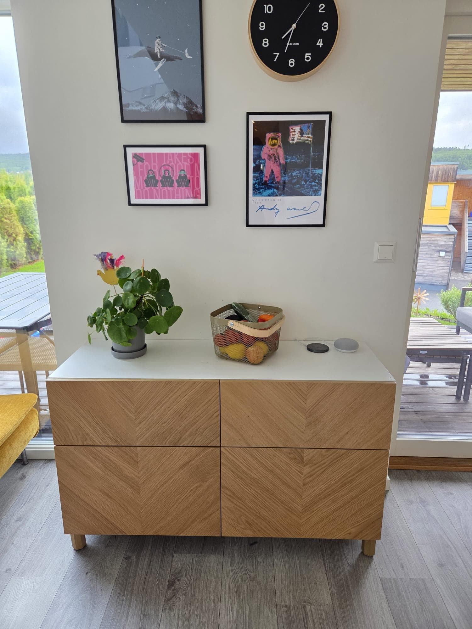 BESTÅ storage combination w doors/drawers, white/Hedeviken/Stubbarp oak veneer, 120x42x74 cm