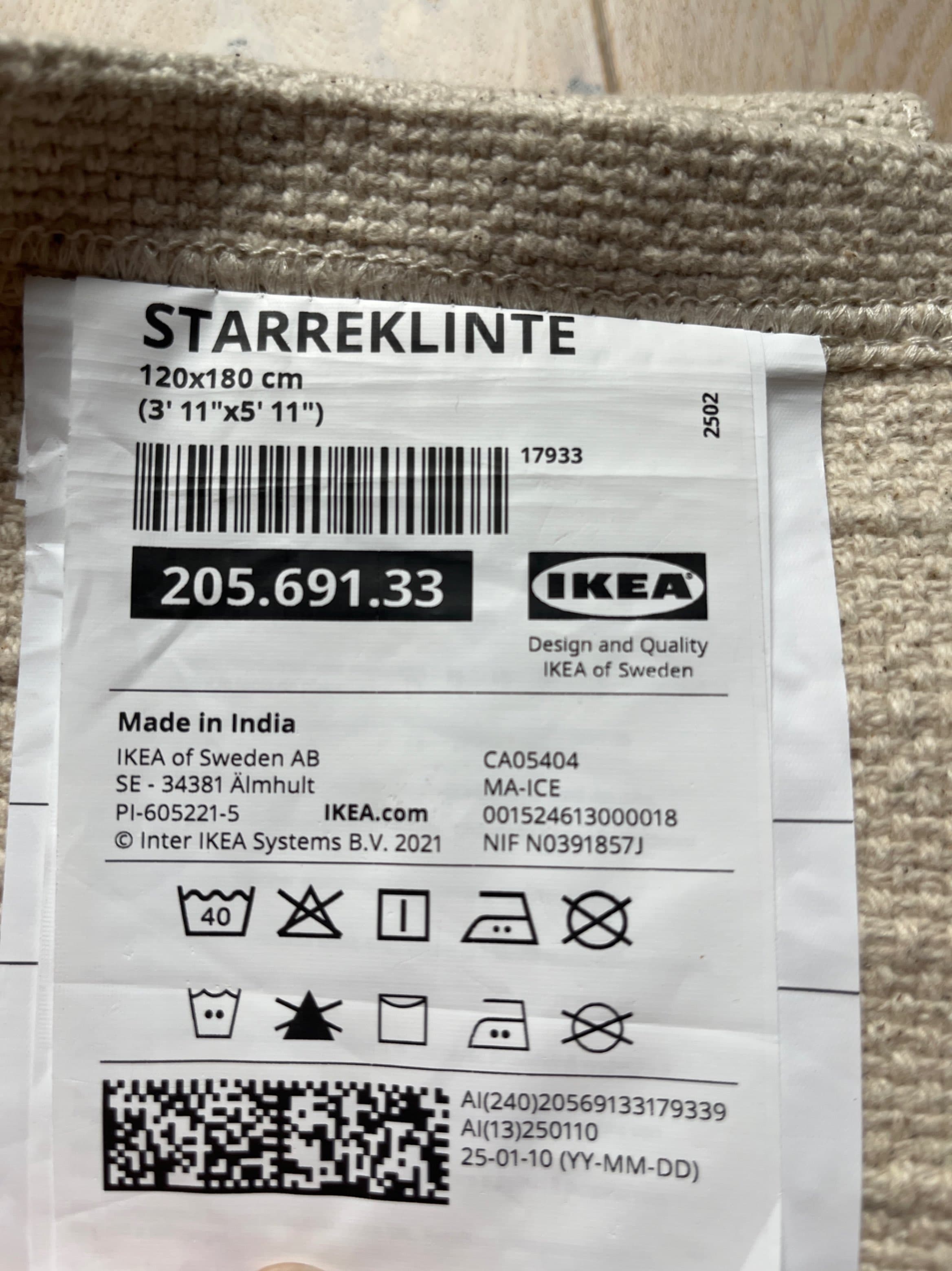 STARREKLINTE rug, flatwoven, natural/black, 120x180 cm