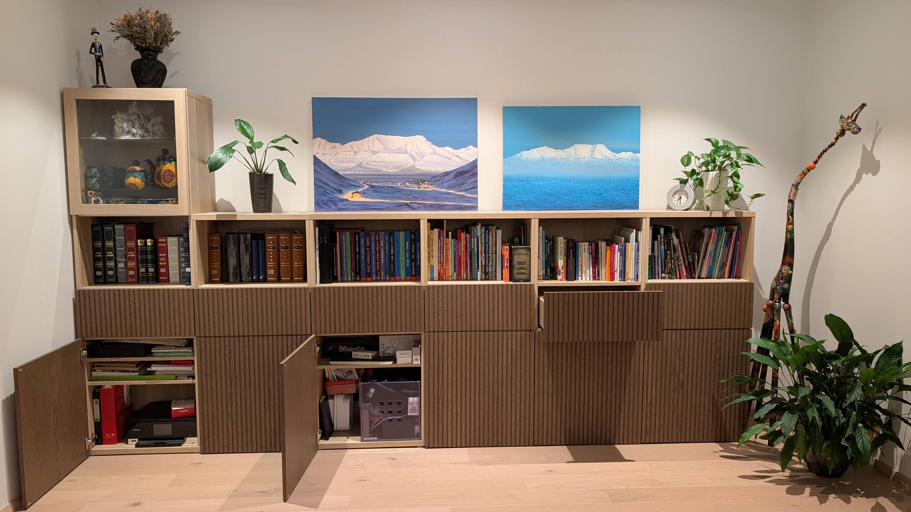 BESTÅ wall-mounted cabinet combination, black-brown Björköviken/brown stained oak veneer, 180x42x64 cm