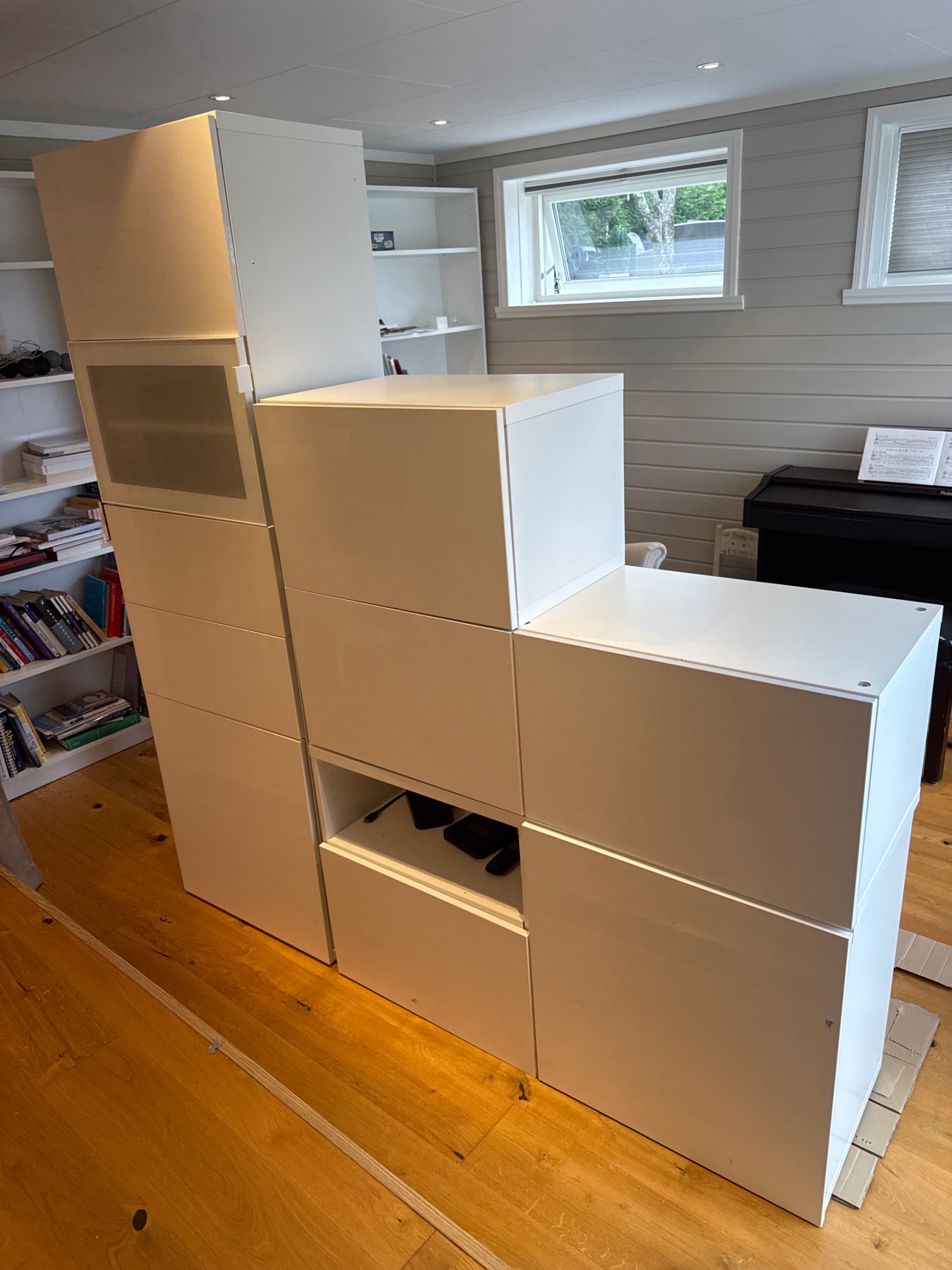 BESTÅ TV storage combination/glass doors, white/Lappviken white clear glass, 300x42x231 cm