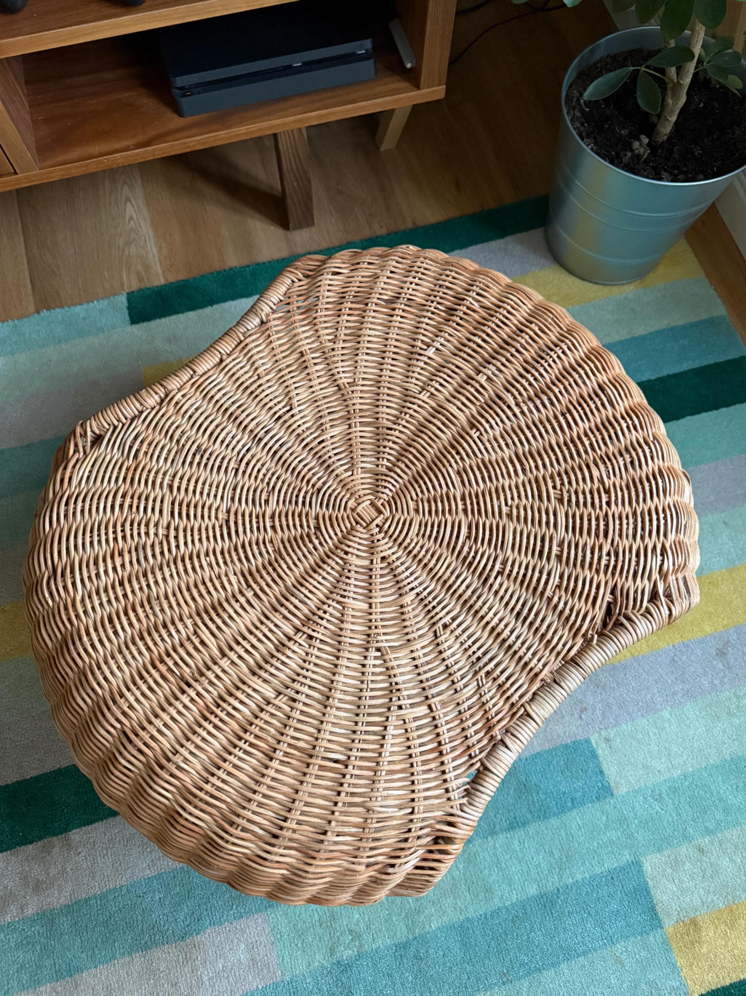 GAMLEHULT footstool with storage, rattan/anthracite
