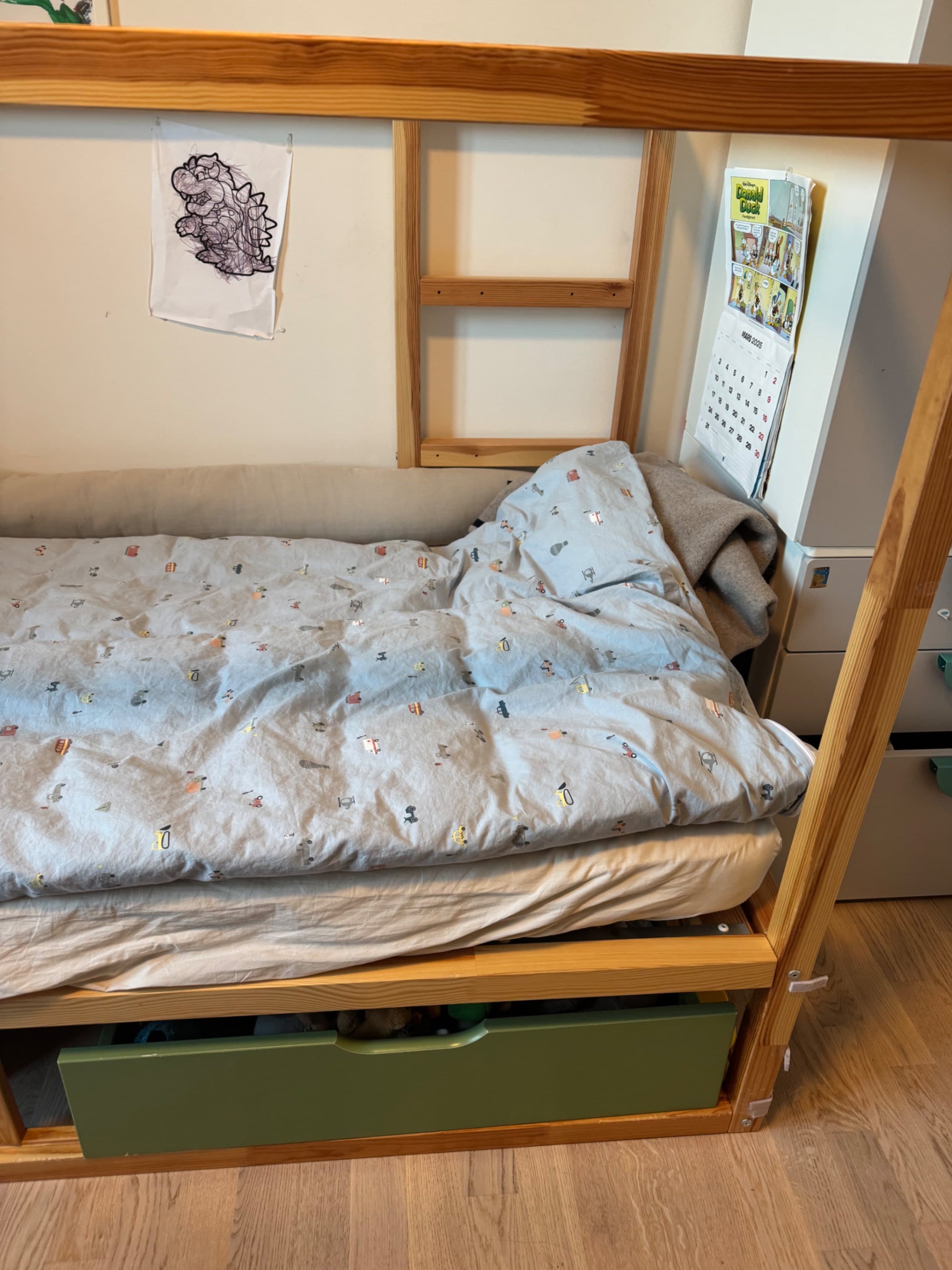 KURA reversible bed, white/pine, 90x200 cm