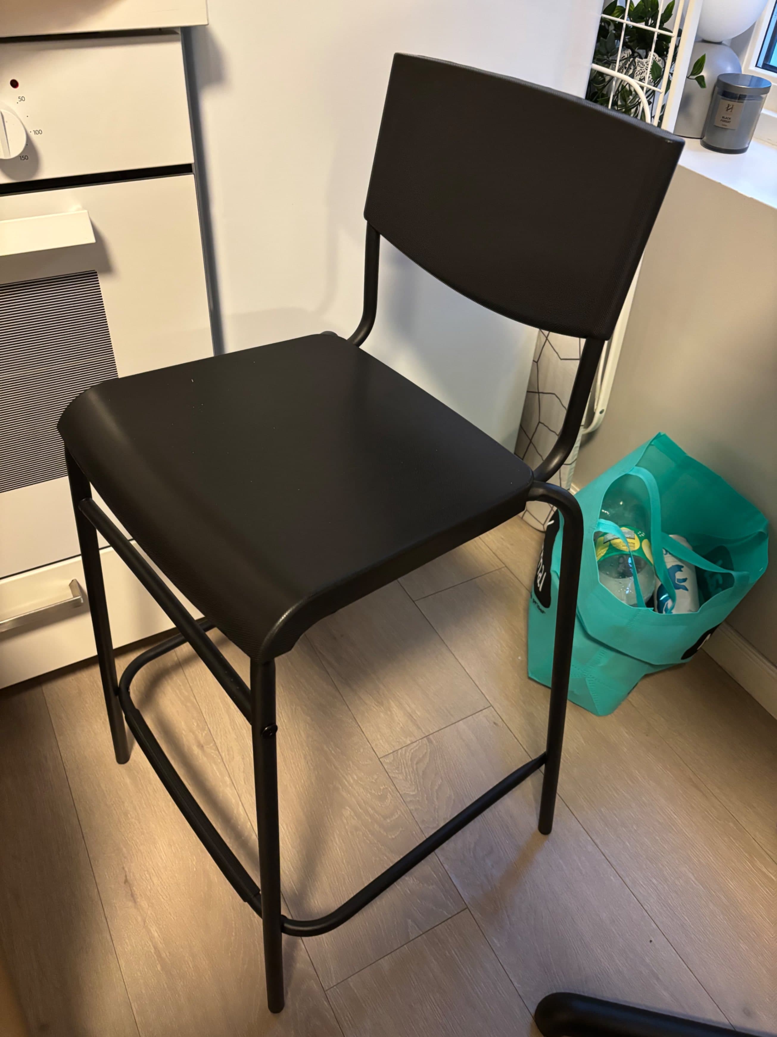 STIG bar stool with backrest, counter height black/black, 63 cm