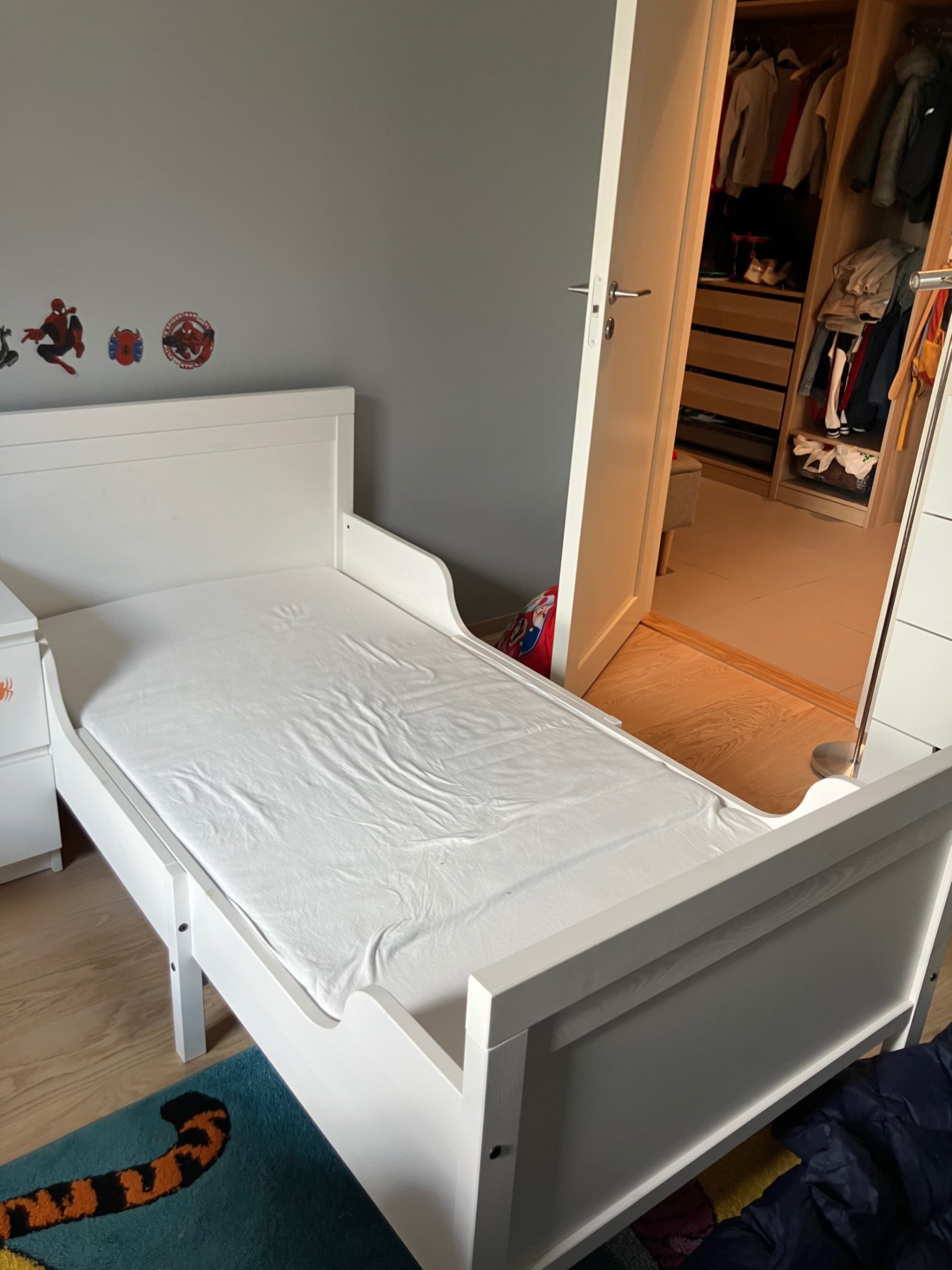 SUNDVIK ext bed frame with slatted bed base, grey, 80x200 cm