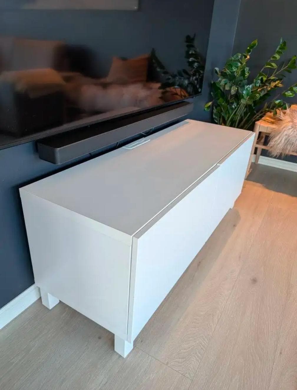 BESTÅ TV bench with doors, white/Lappviken/Stubbarp white, 120x42x48 cm