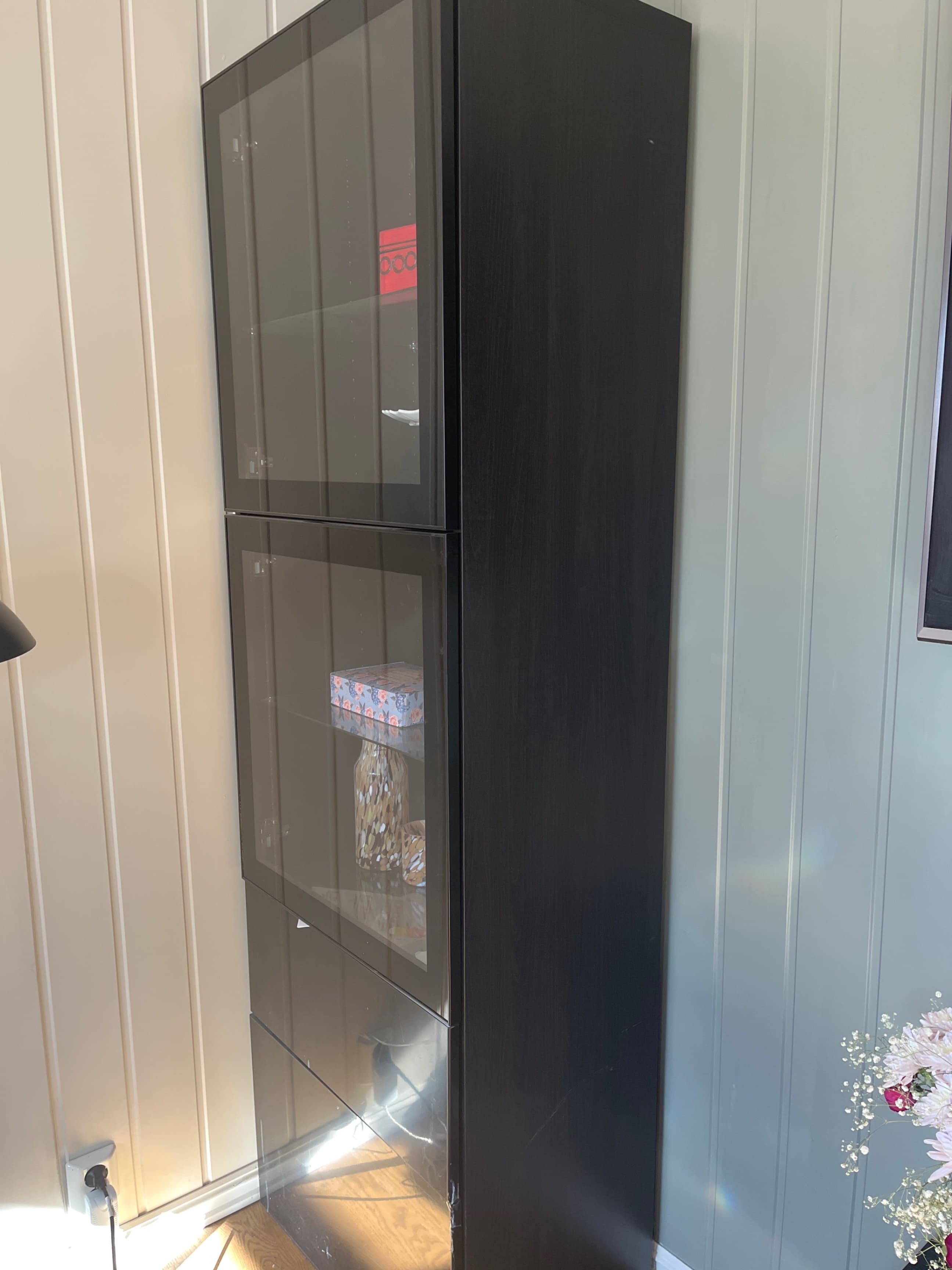 BESTÅ storage combination w glass doors, black-brown/Lappviken black-brown clear glass, 60x42x193 cm