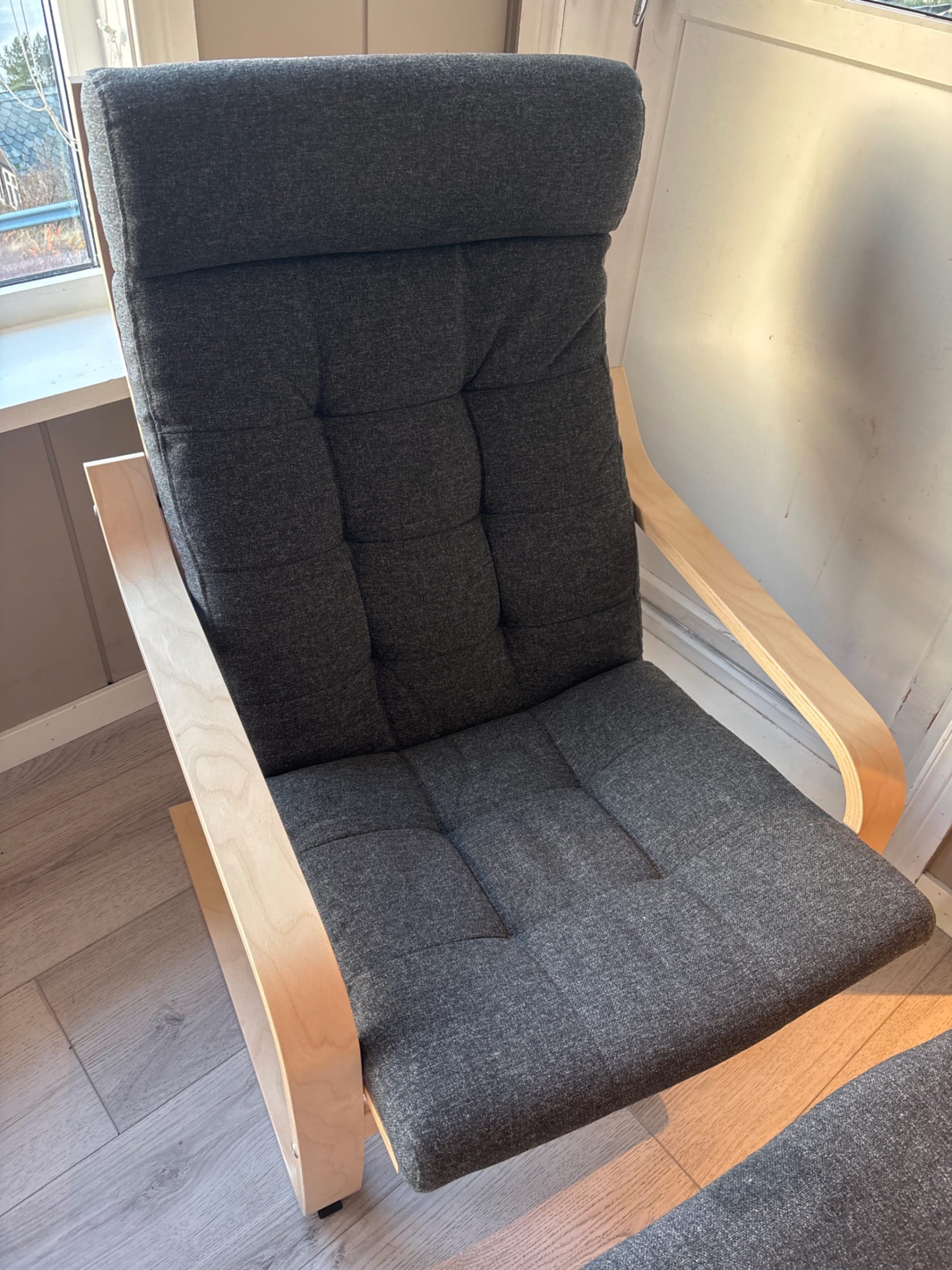 POÄNG armchair, white stained oak veneer/Gunnared dark grey