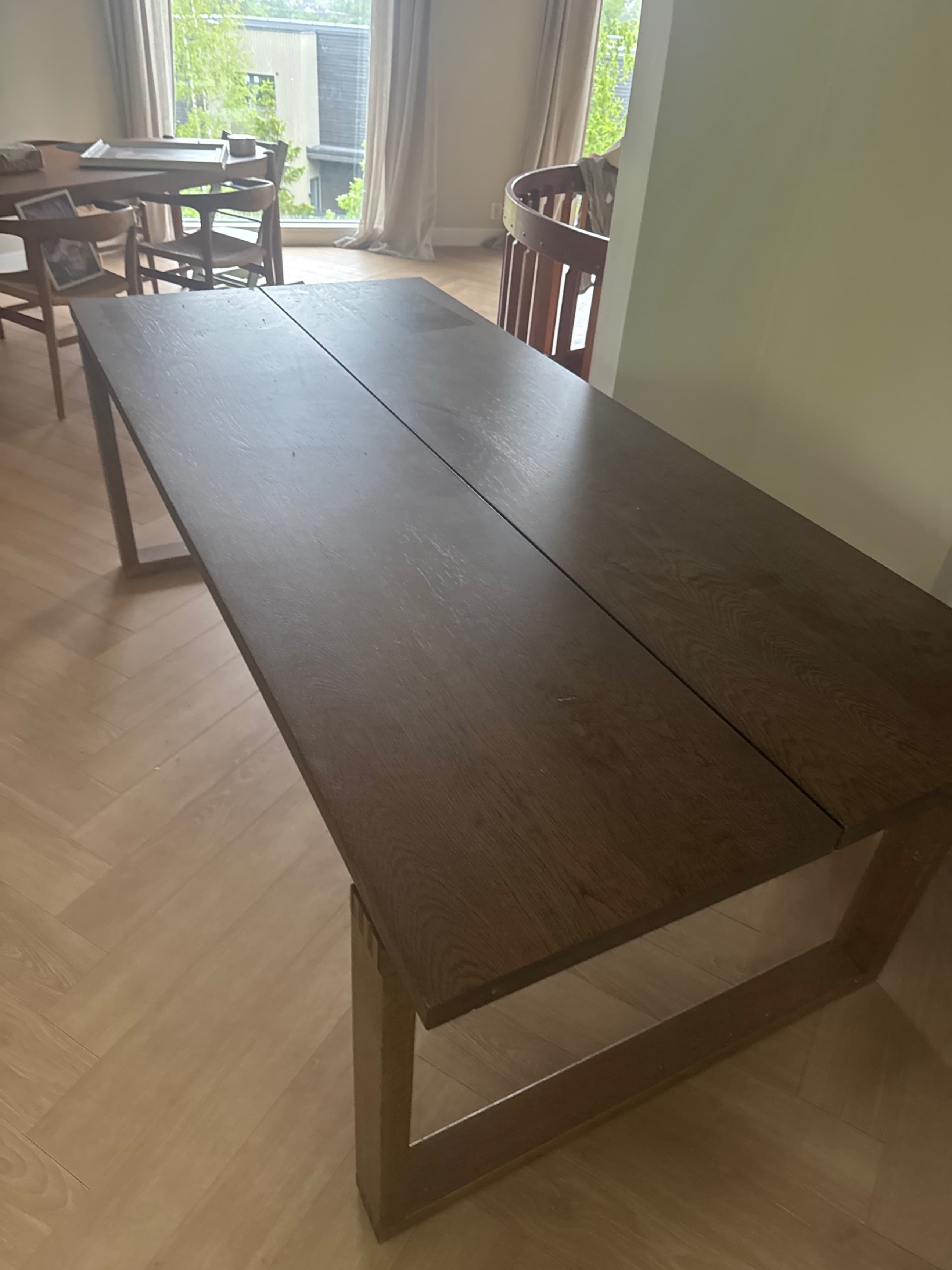 MÖRBYLÅNGA table, oak veneer brown stained, 220x100 cm