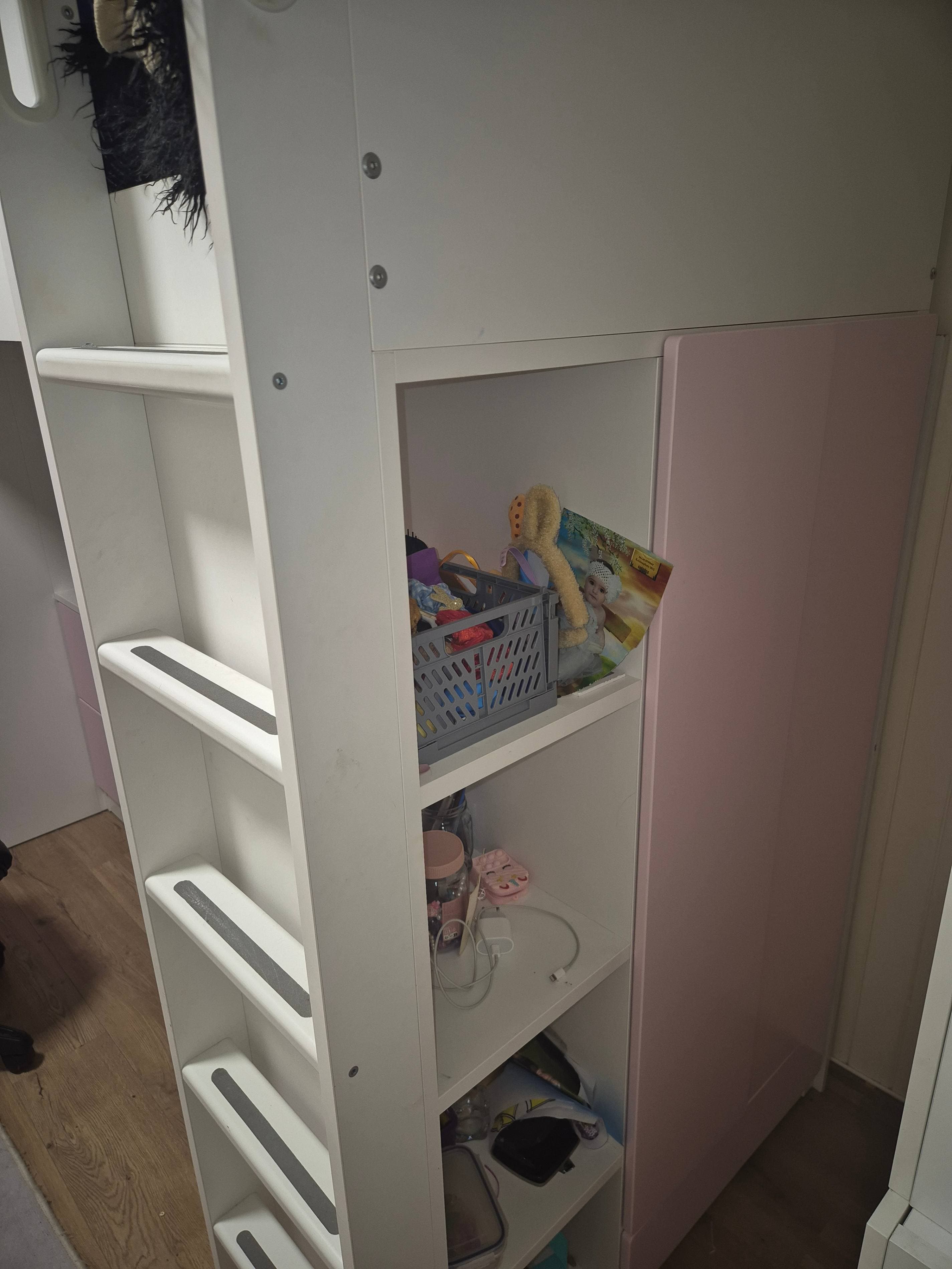 SMÅSTAD loft bed, white pale pink/with desk with 4 drawers, 90x200 cm