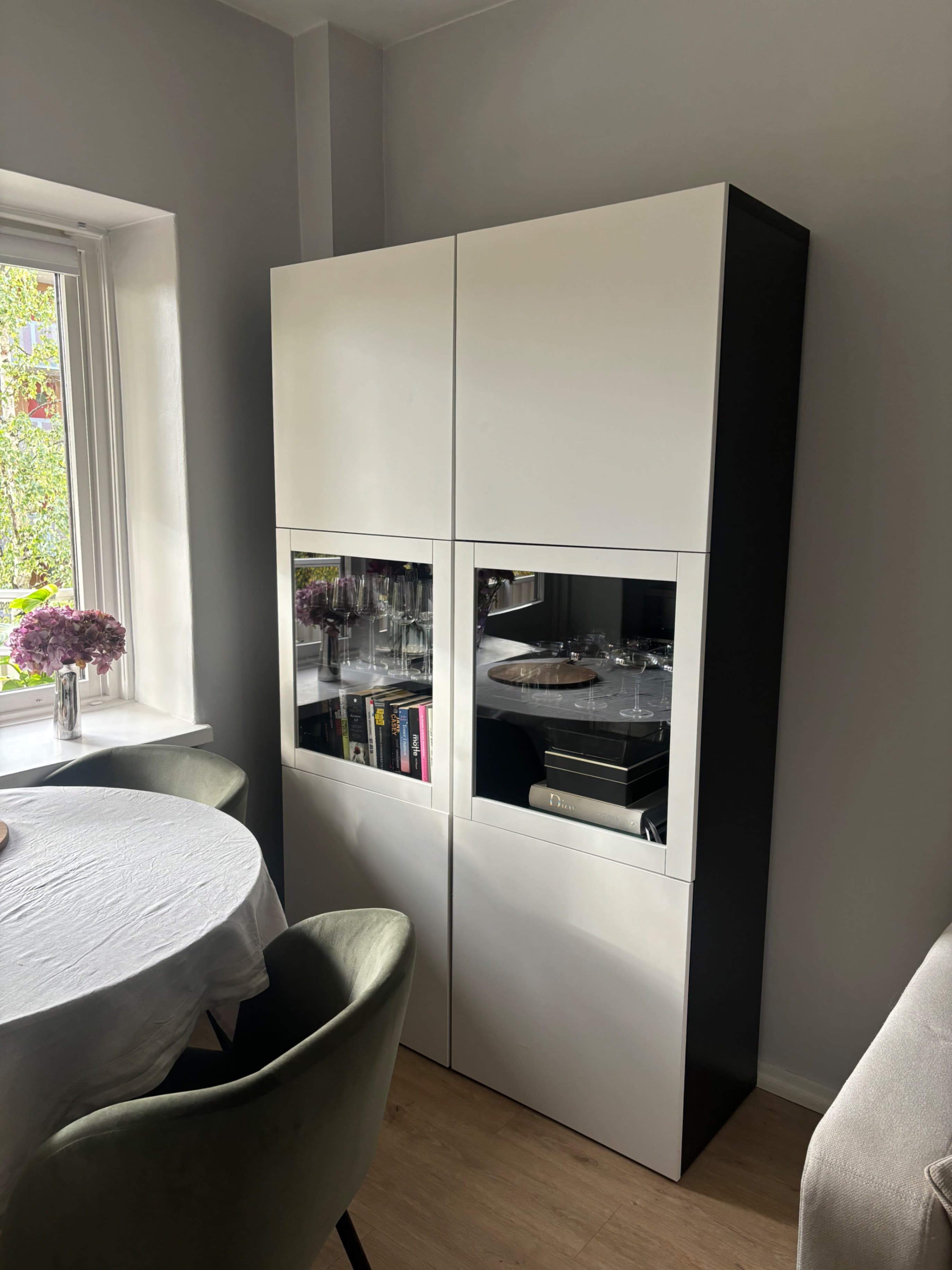 BESTÅ storage combination w glass doors, black-brown/Lappviken light grey clear glass, 120x42x193 cm