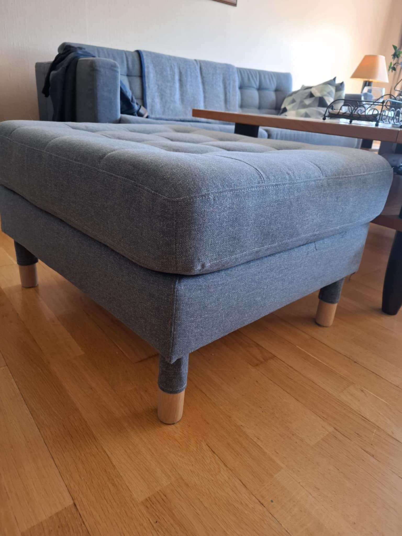 LANDSKRONA footstool, Gunnared blue/wood