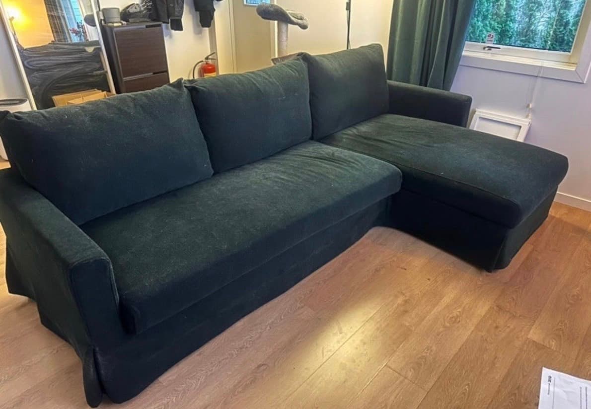 HYLTARP 3-seat sofa w chaise longue, right, Tallmyra dark green
