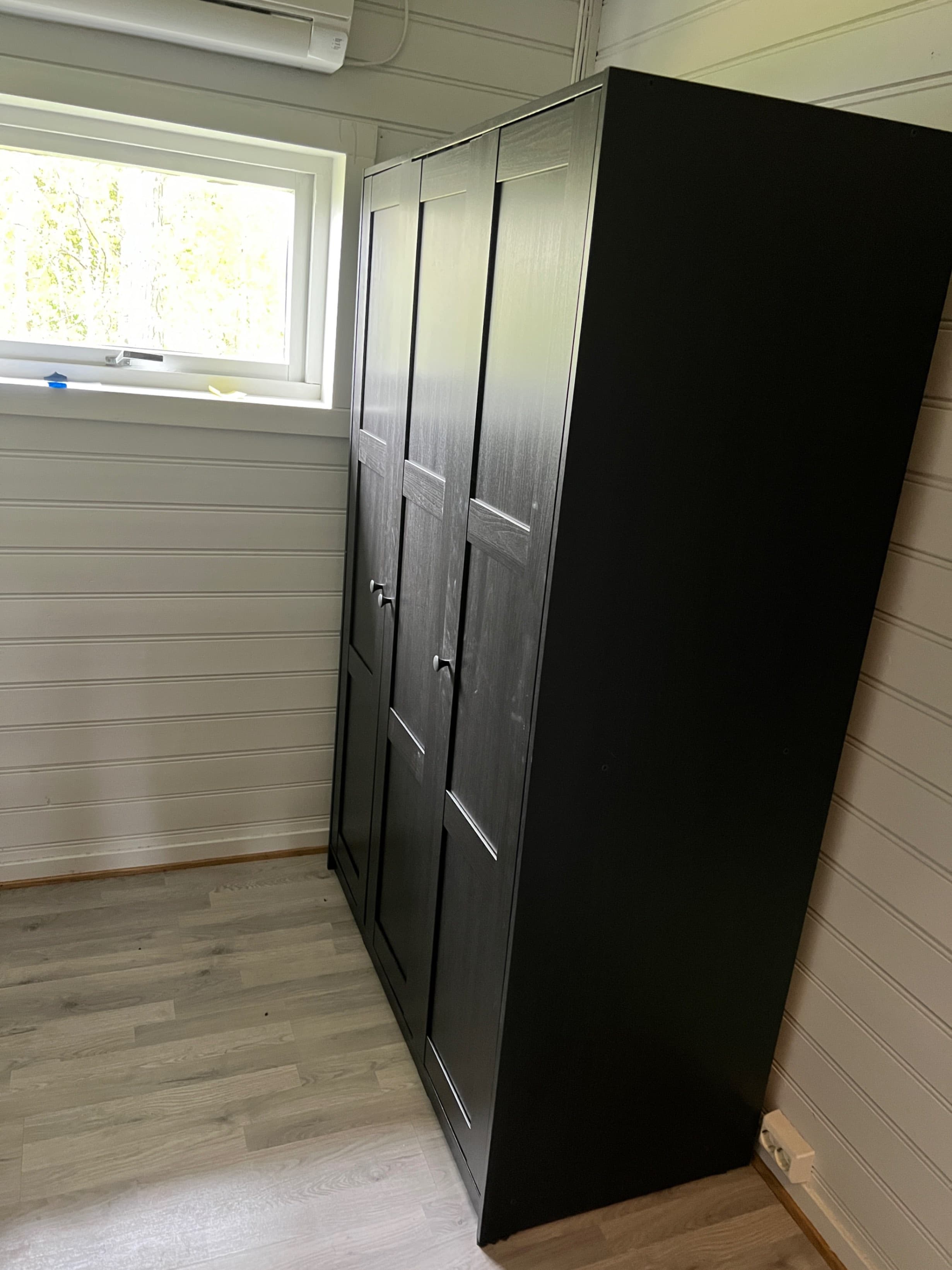 RAKKESTAD wardrobe with 3 doors, black-brown, 117x176 cm