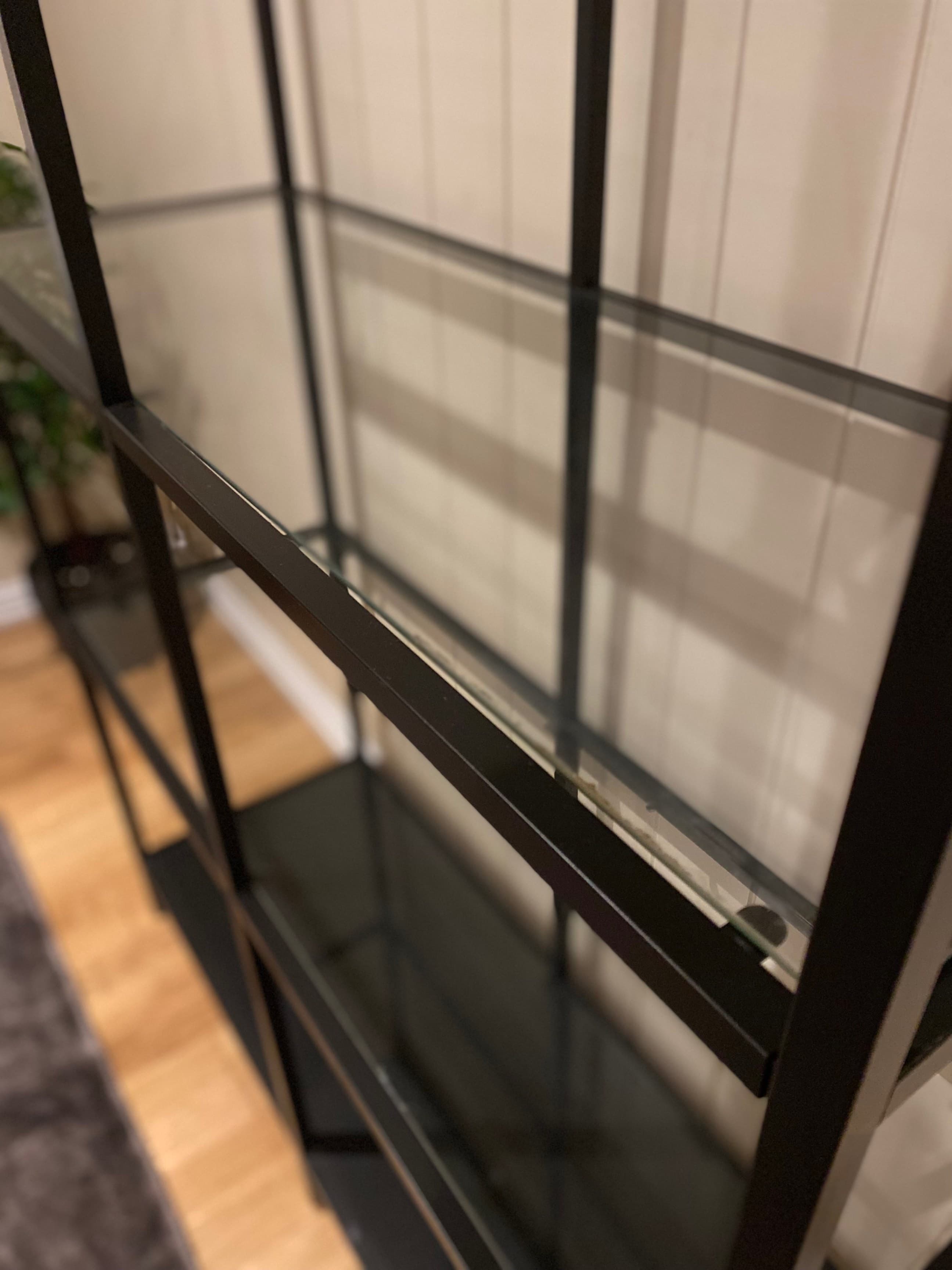 VITTSJÖ shelving unit, black-brown/glass, 100x175 cm