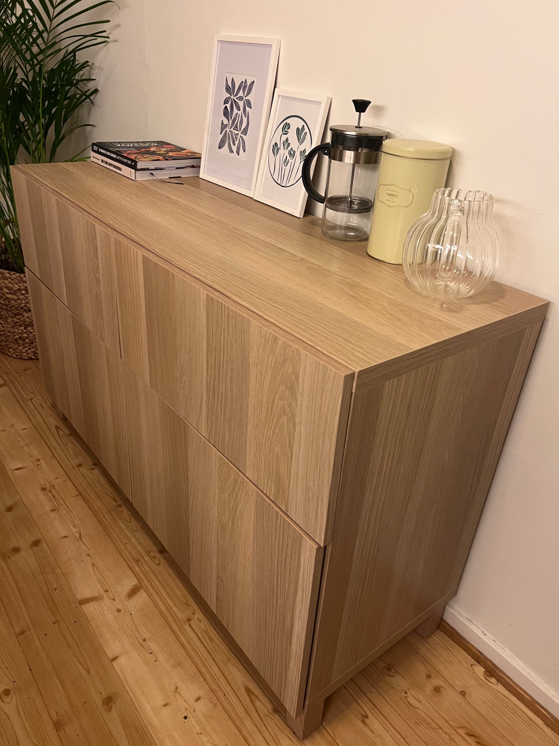 BESTÅ storage combination w doors/drawers, white stained oak effect/Lappviken/Stubbarp white stained oak effect, 120x42x74 cm
