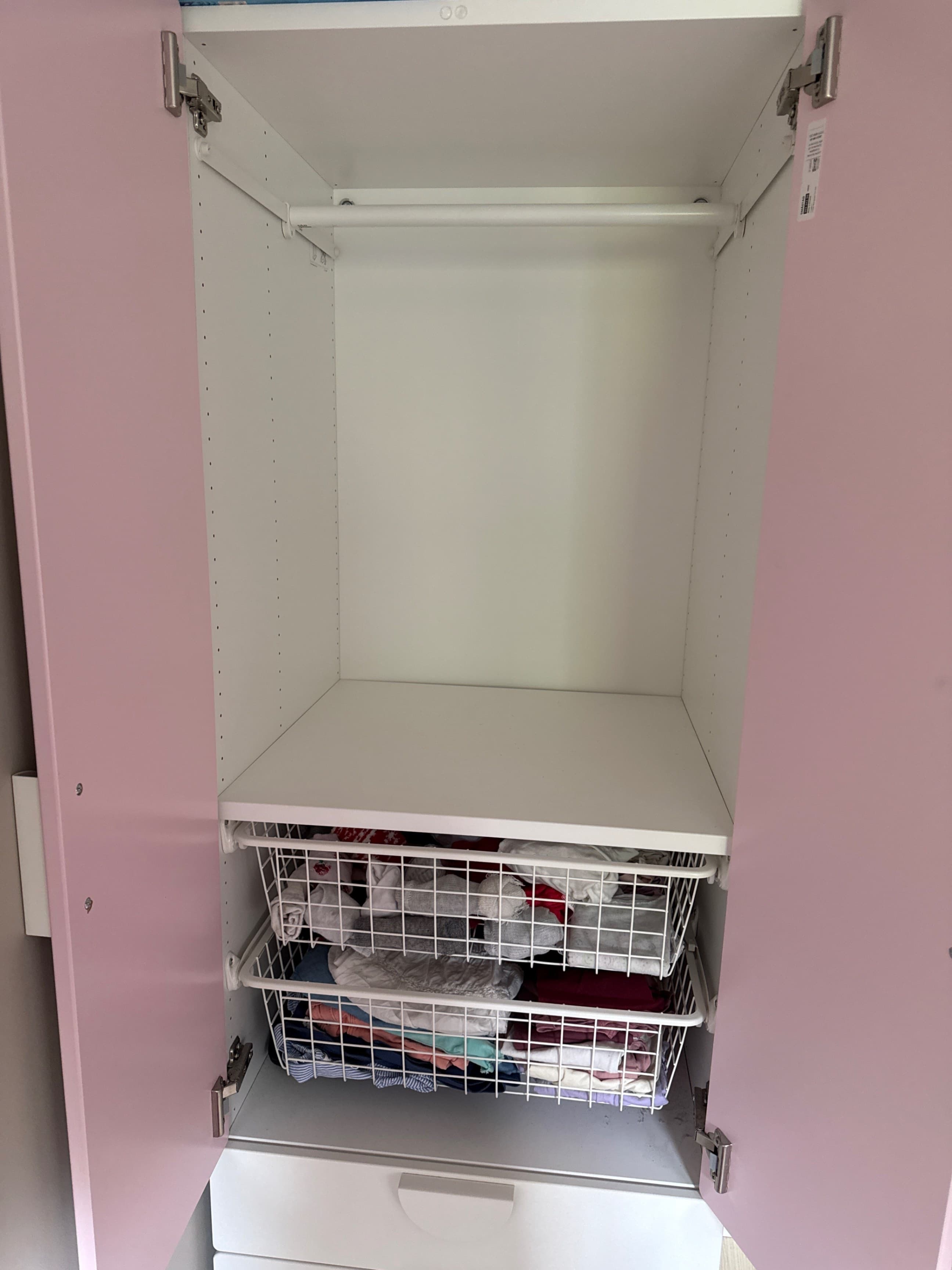 SMÅSTAD / PLATSA wardrobe, white pale pink/with 3 drawers, 60x42x181 cm