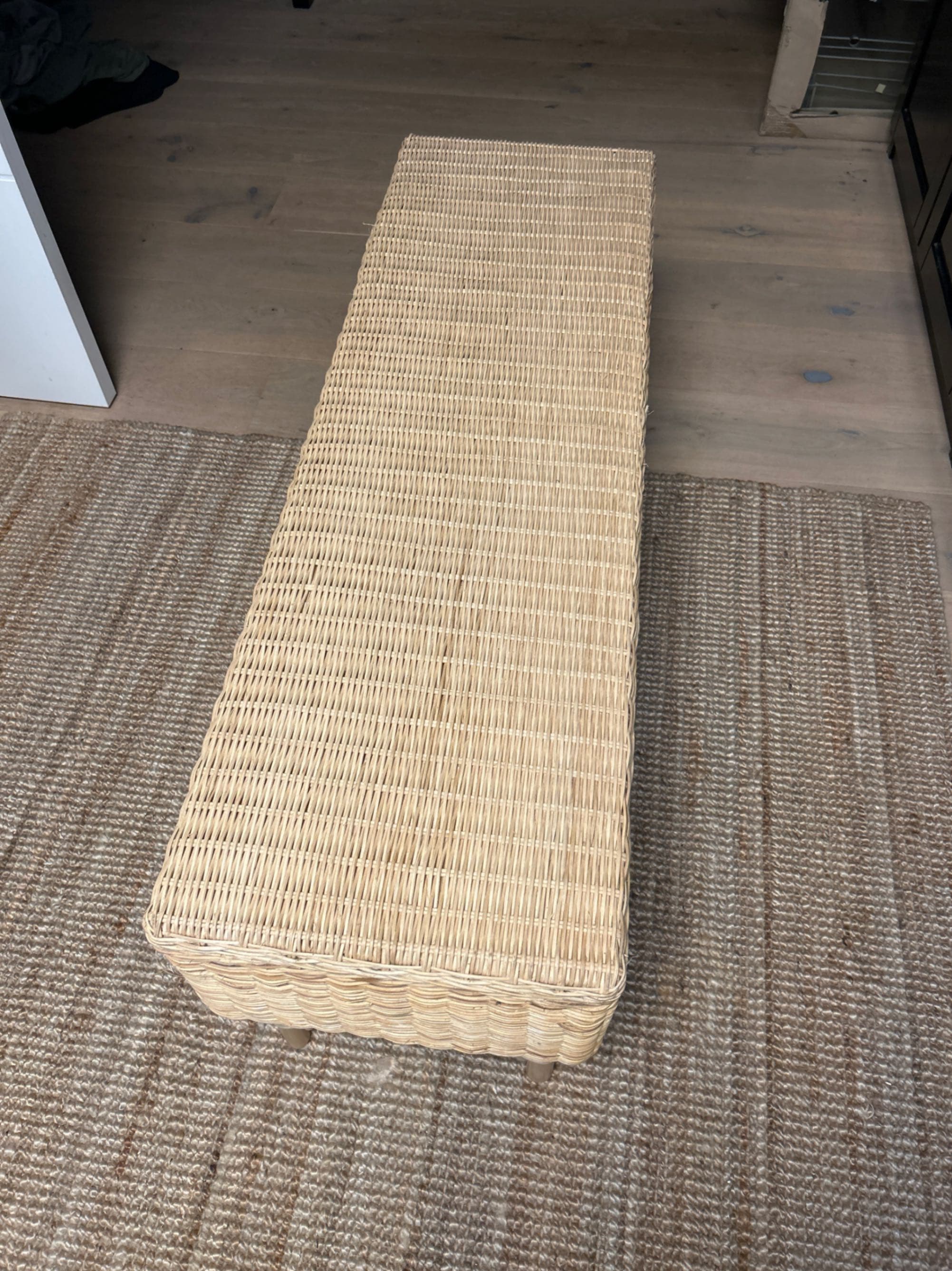 TOLKNING bench with storage, handmade rattan, 120 cm